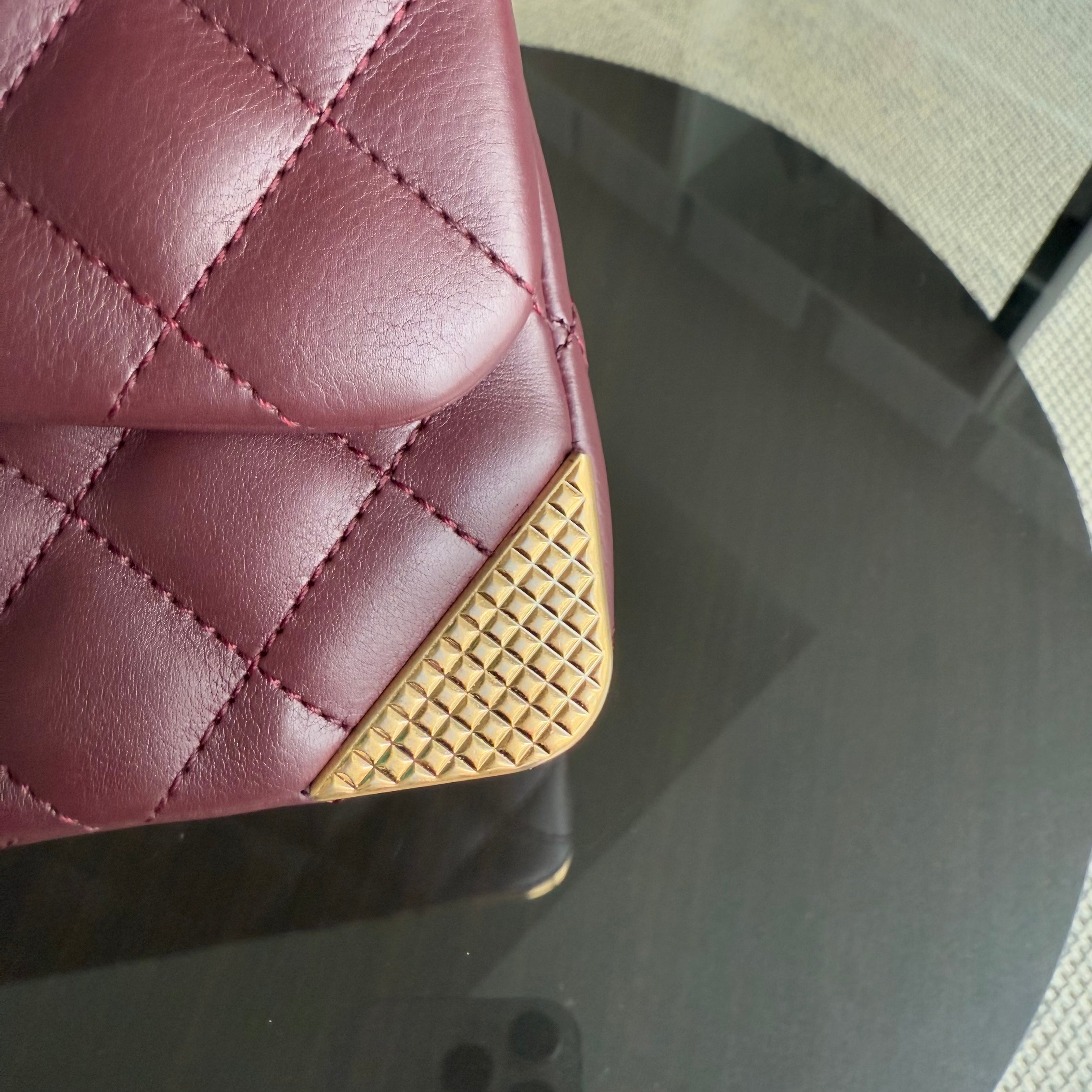 Chanel Rock The Corner Flap Small - 20CM Quilted Calfskin Burgundy Gold Hardware Series 24