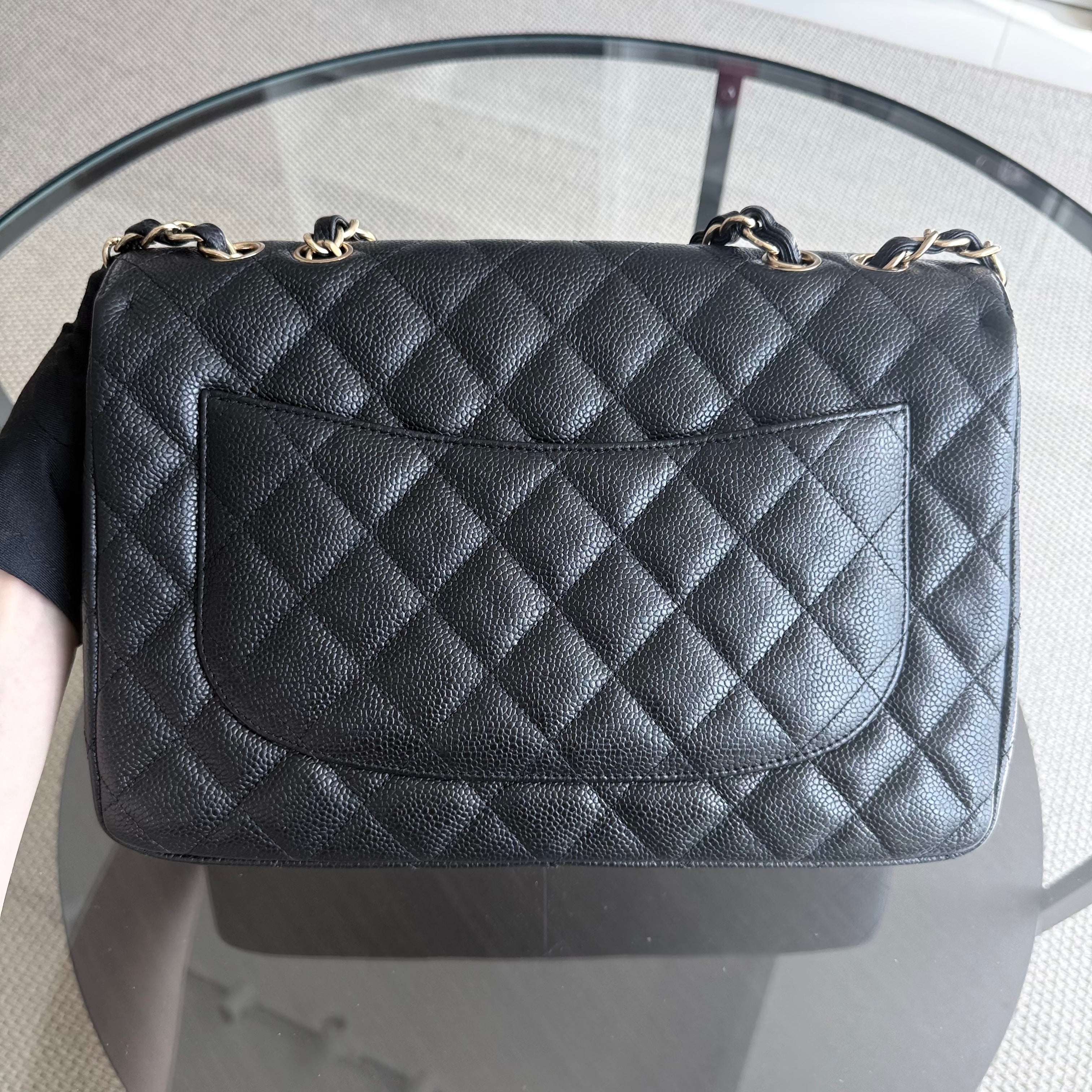 Chanel Classic Flap Jumbo - Caviar 30CM Single Flap Quilted Black Gold Hardware Series 13