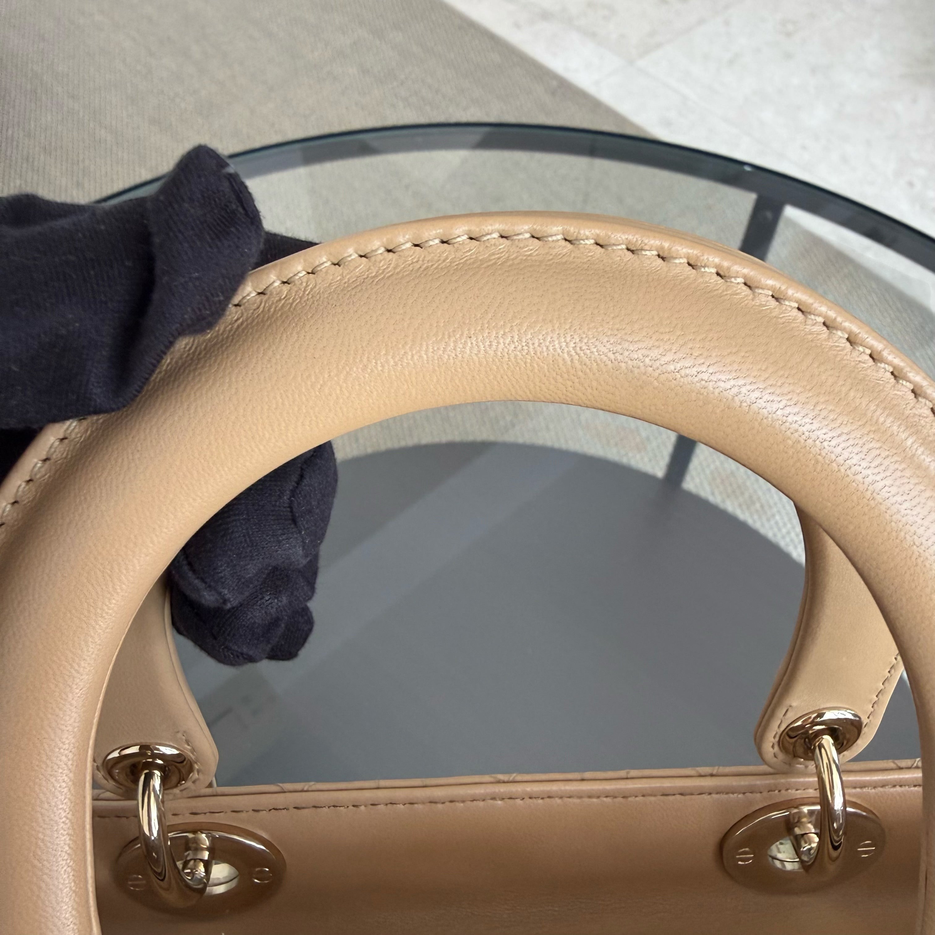 Dior Lady Medium - Cannage Lambskin Beige Brown Gold Hardware Strap