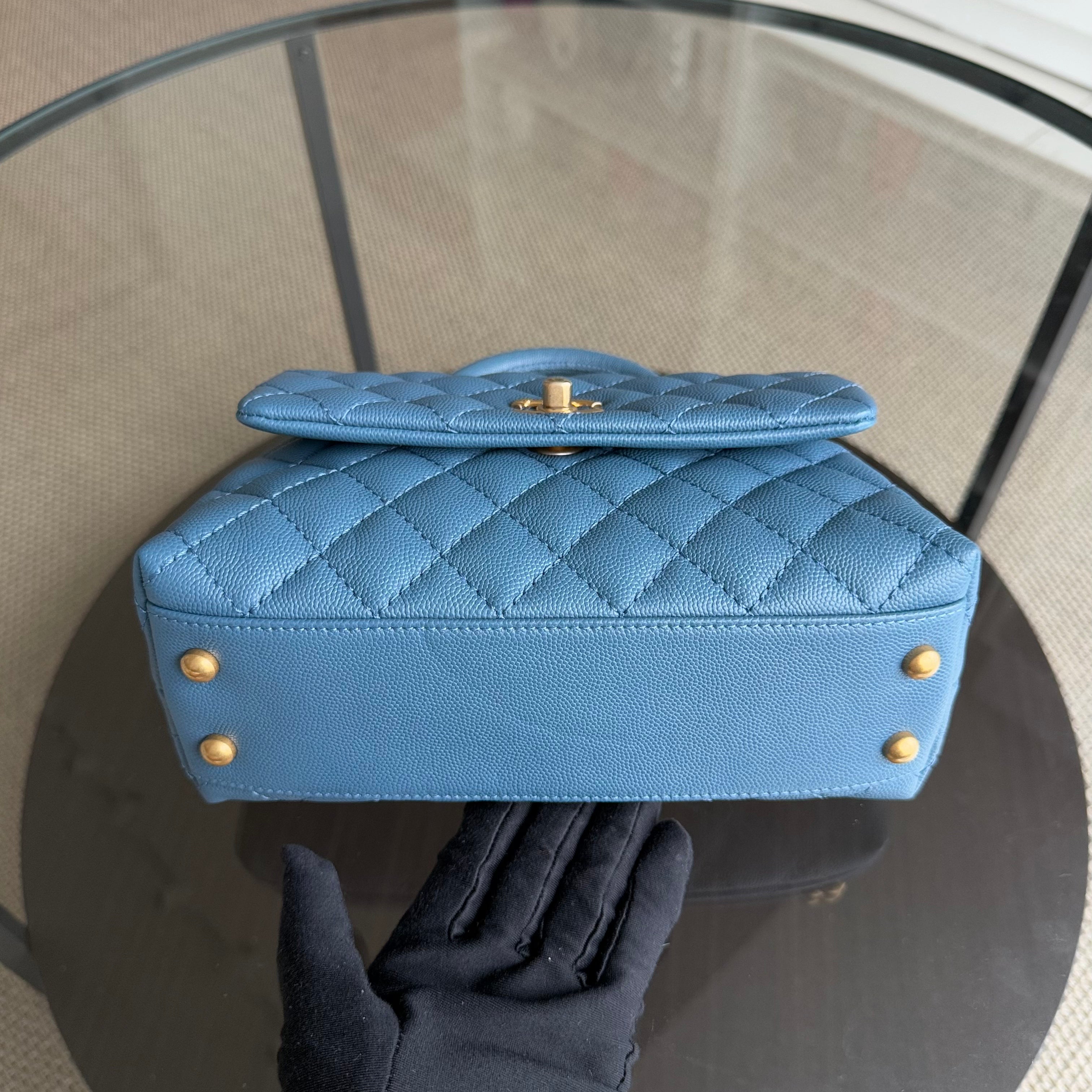 Chanel Coco Handle Small - Caviar Quilted Blue Gold Hardware Series 25