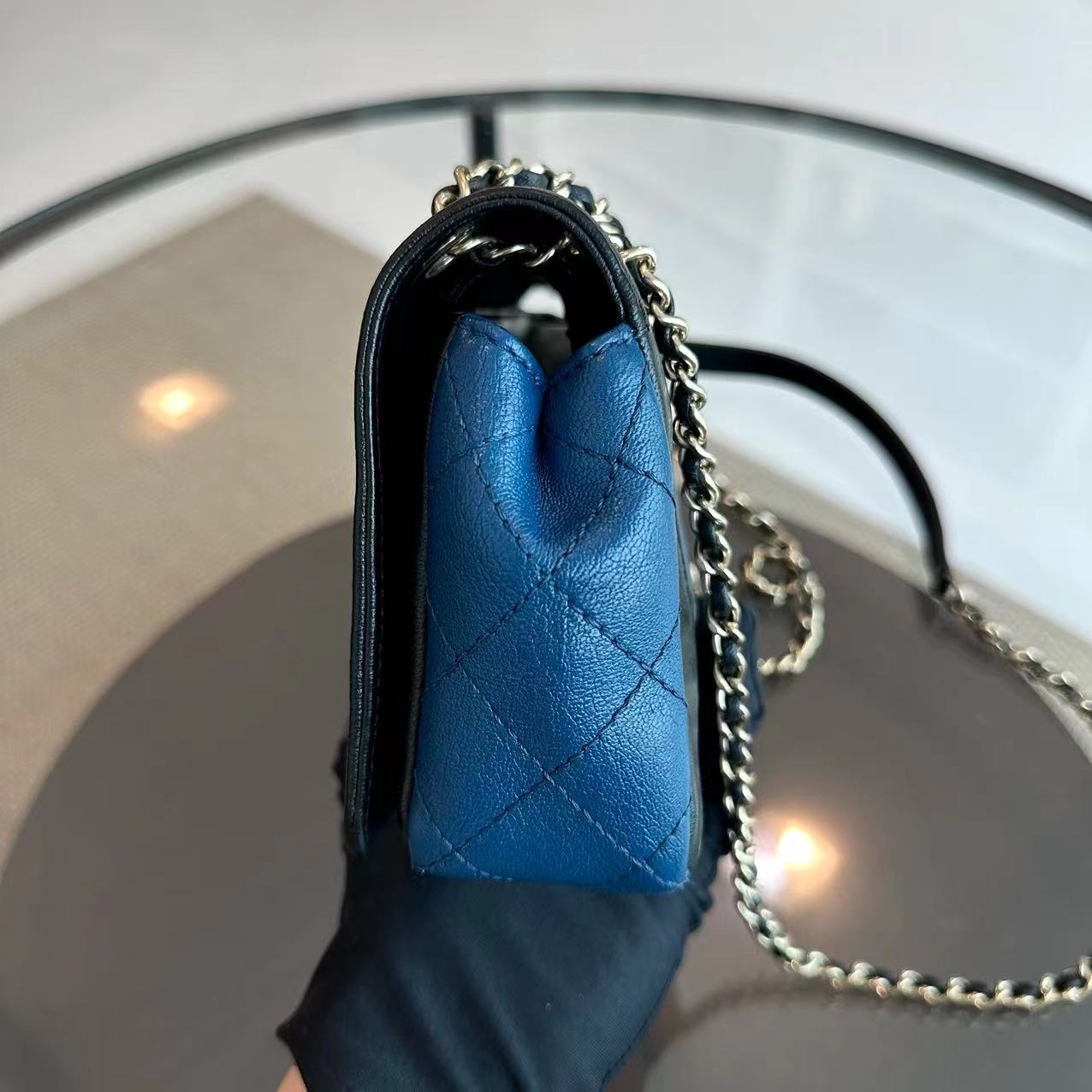 Chanel Seasonal Flap Mademoiselle Small 20CM Calfskin Two-Tone Black Blue Golden Hardware Series 23