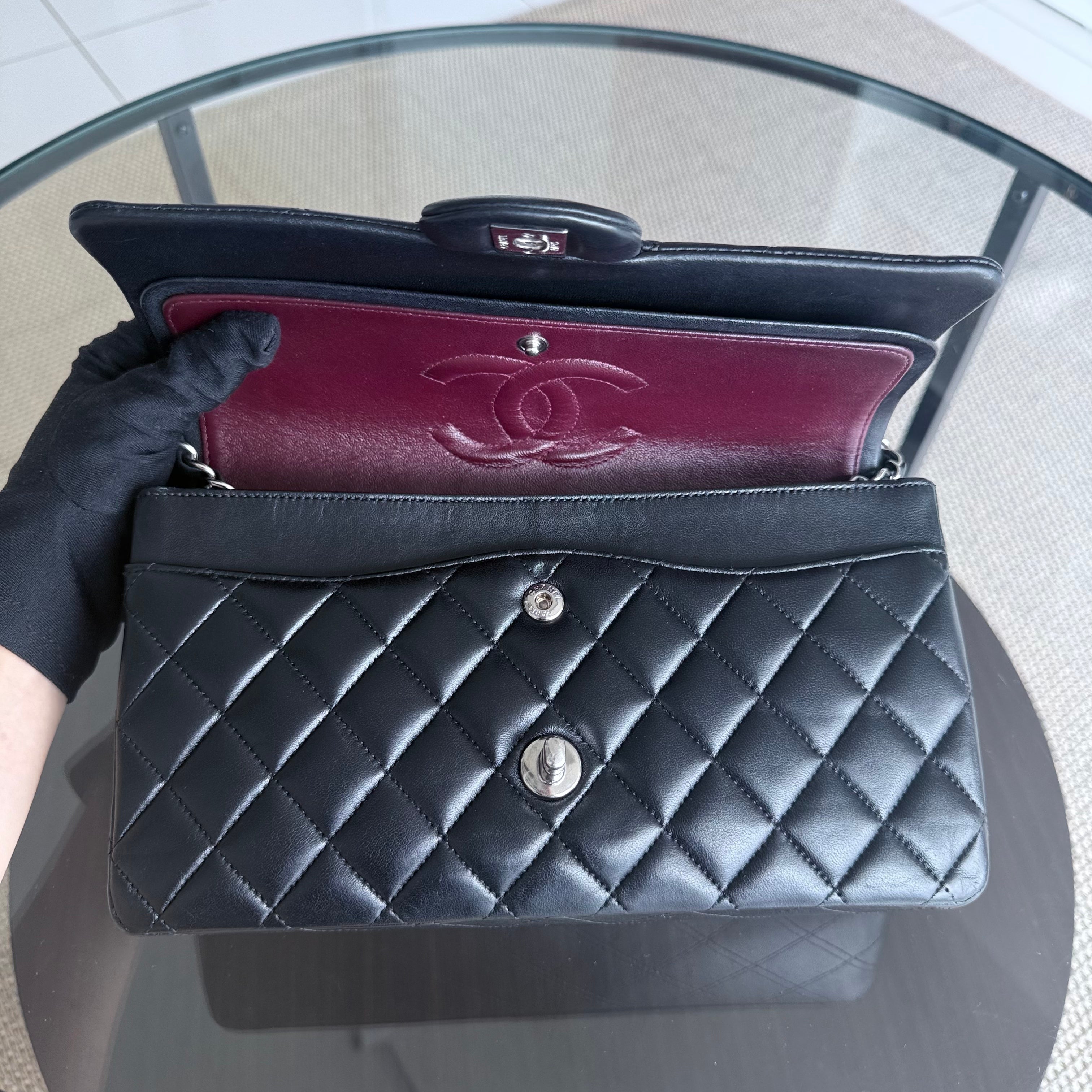 Chanel Classic Flap Medium - 25CM Quilted Lambskin Black Silver Hardware Series 20