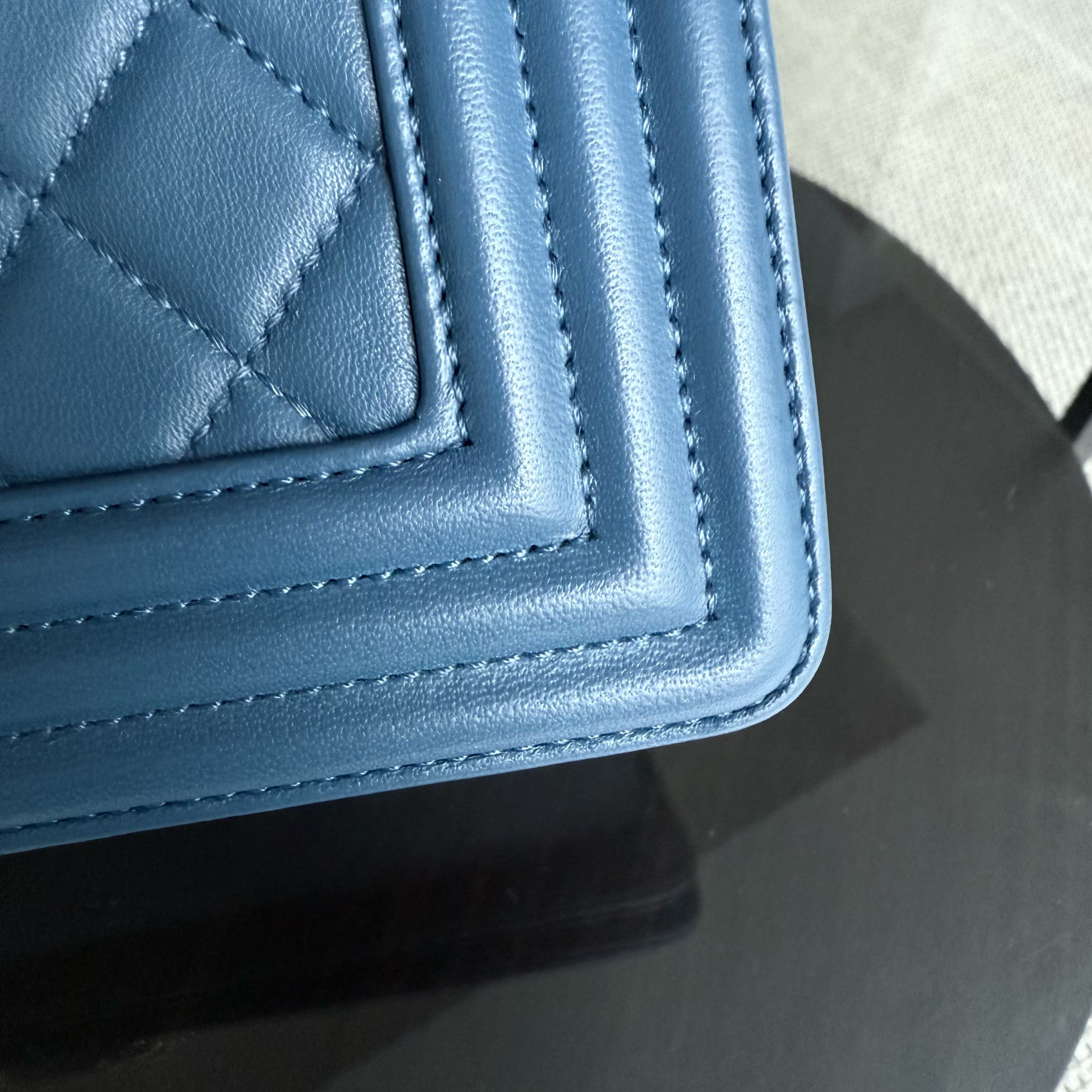 Chanel Boy Medium - 25CM Quilted Lambskin Blue Gold Hardware Limited Edition Gold Hardware Series 23