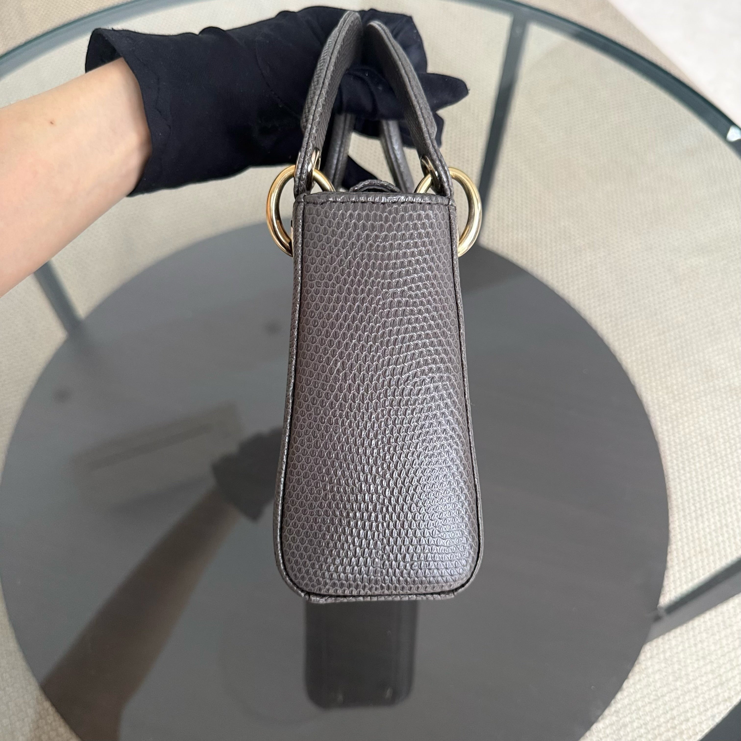 Dior Lady Mini - Exotic Lizard Dark Gray Grey color Gold Hardware