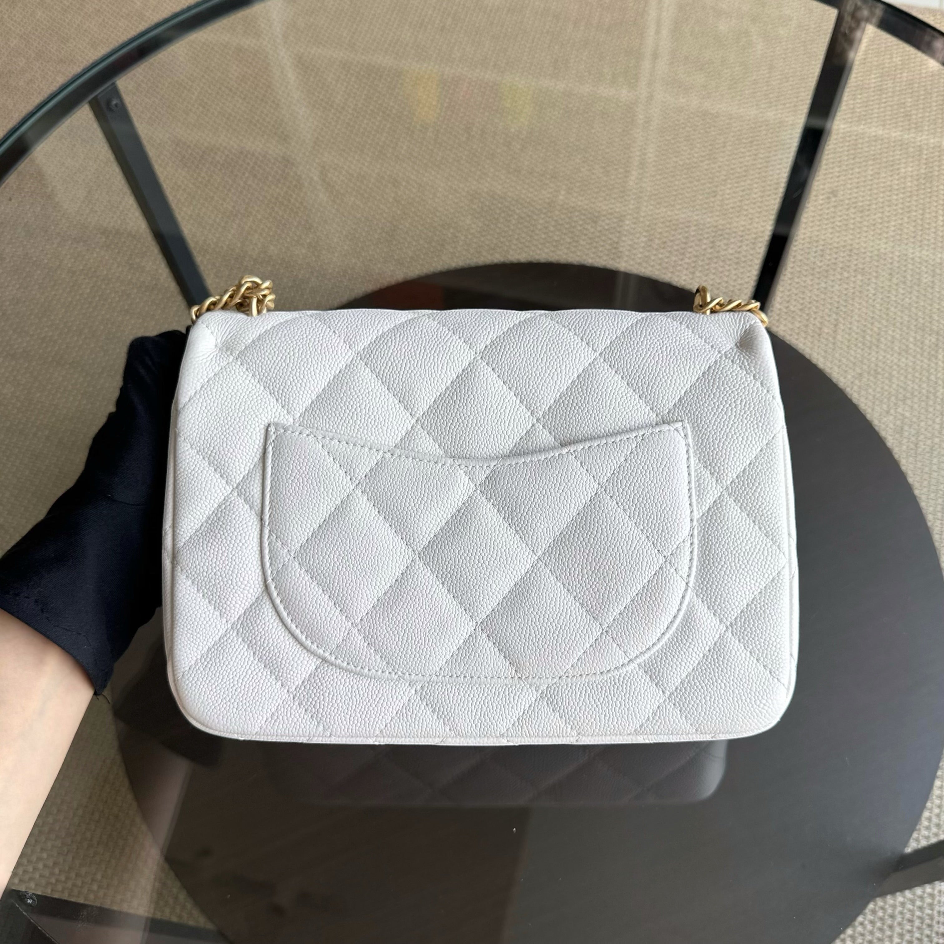Chanel Flap Medium Sweetheart 23P Adjustable Chain - Caviar Quilted White Gold Hardware Microchip