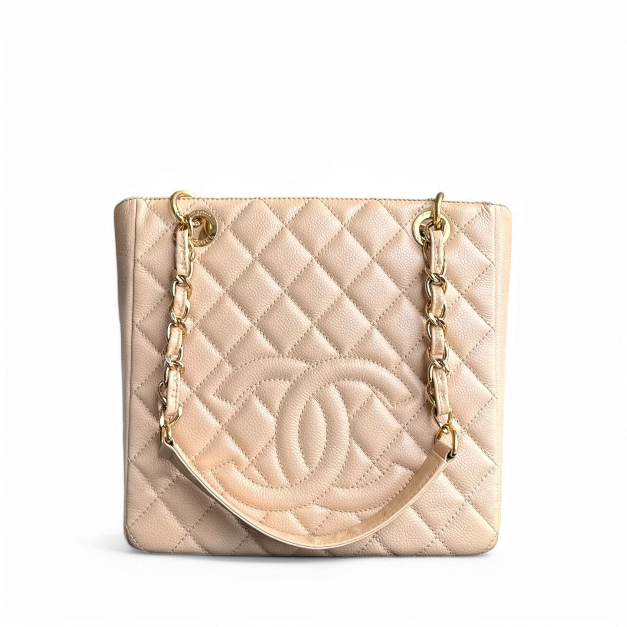 Chanel PST Petite Shopping Tote - Caviar Quilted Beige Gold Hardware Series 13