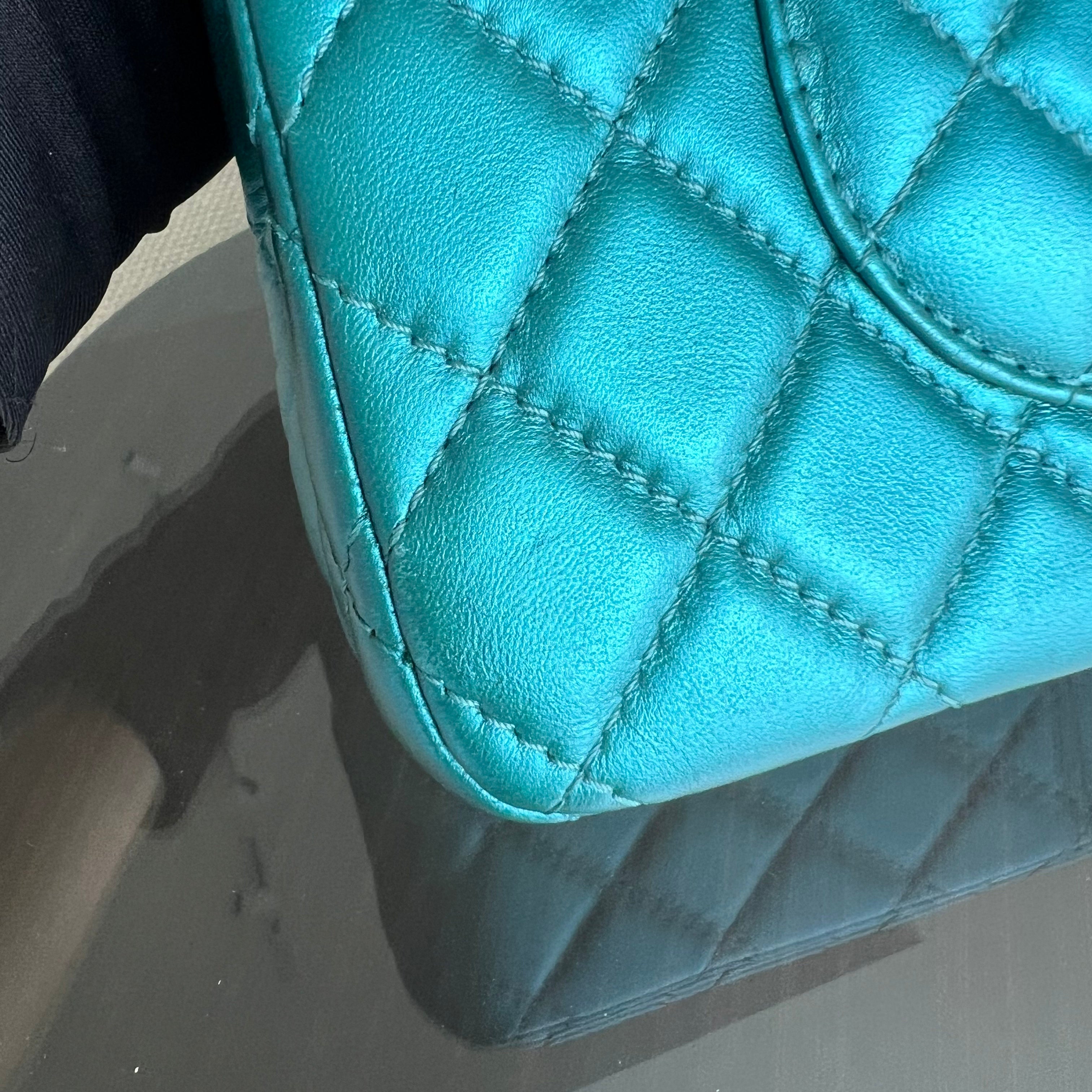 Chanel 2.55 Reissue 226 - Medium Quilted Calfskin Iridescent Cyan Blue Silver Hardware Series 12