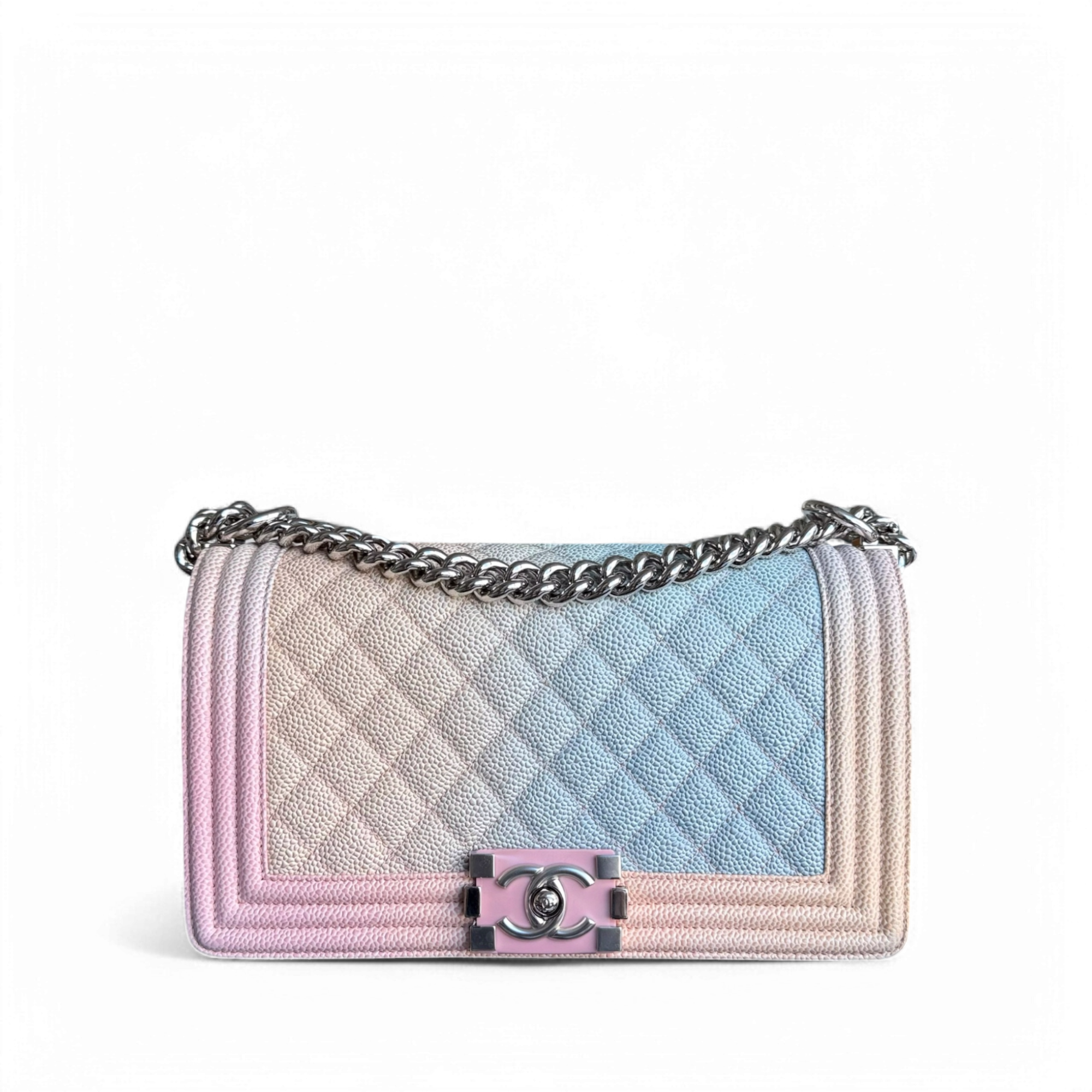 Chanel Boy Medium - Caviar Rainbow 25CM Quilted Silver Hardware Series 25