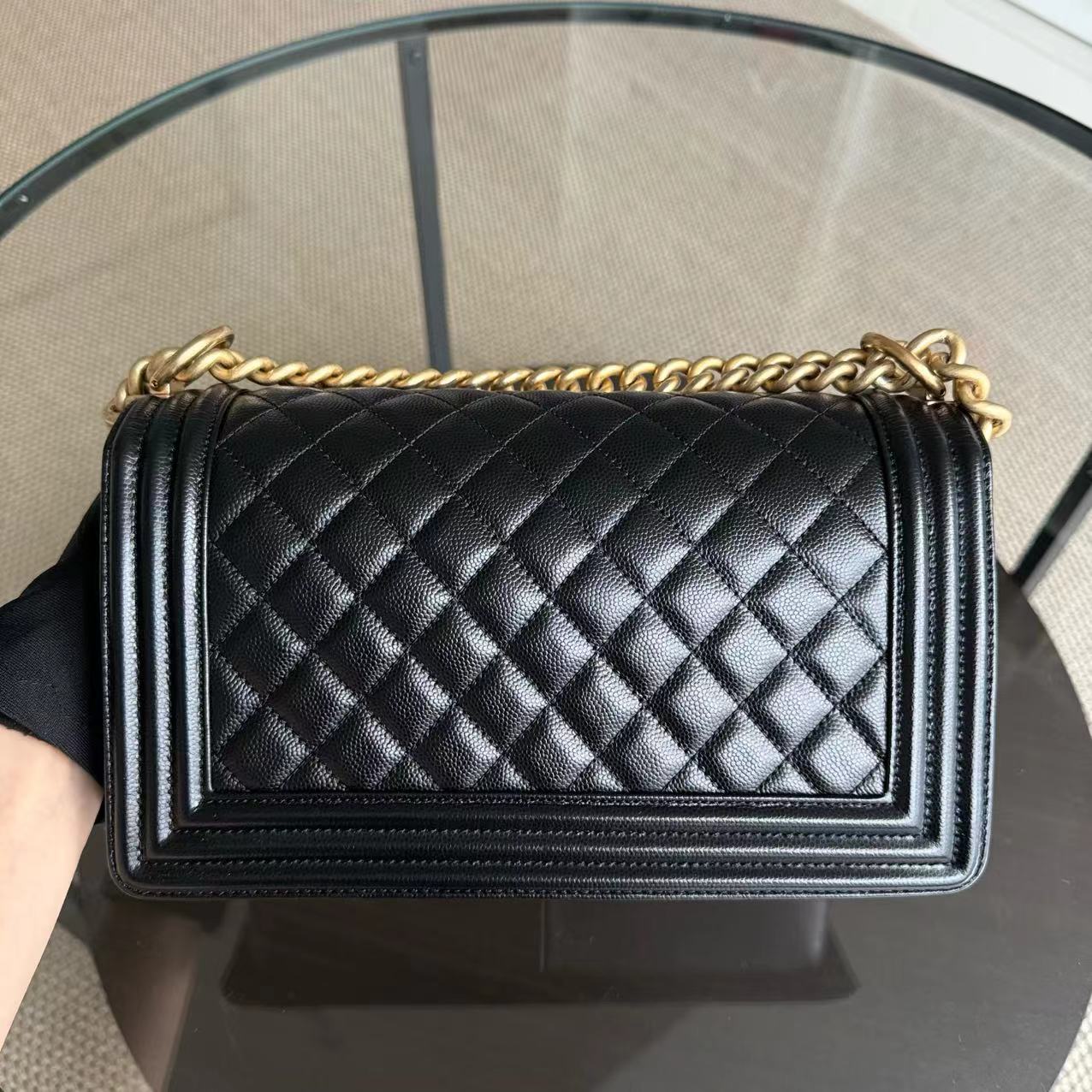 Chanel Boy Medium - Caviar 25CM Quilted Black Gold Hardware Sereis 27