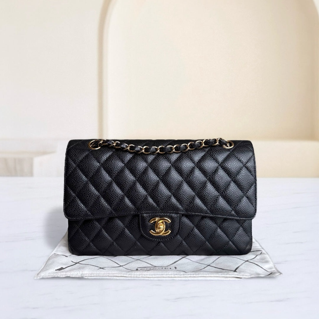 Chanel Classic Flap Medium - 25CM Quilted Caviar Black Gold Hardware Series 26