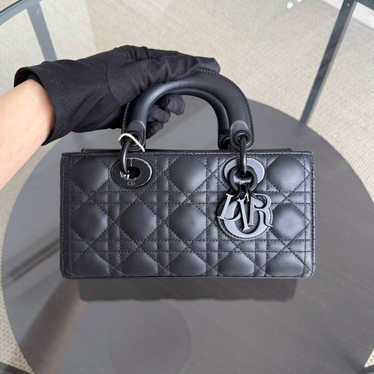 Dior D-Joy Small Lady - Cannage Calfskin Black All Black Hardware