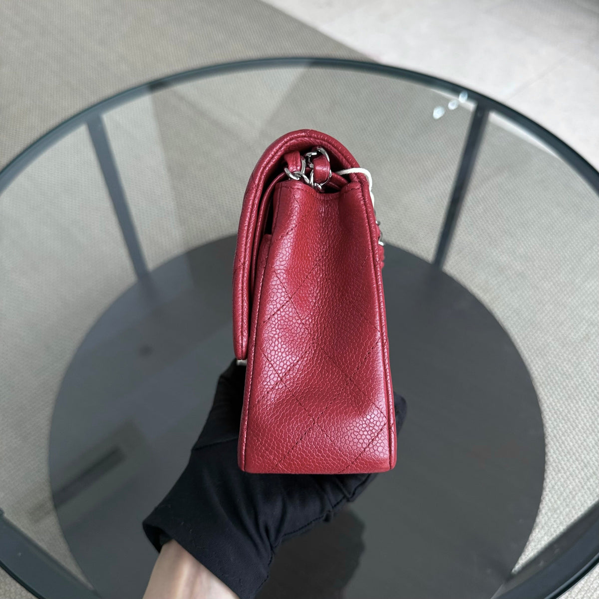Chanel Classic Flap Medium - 25CM Quilted Caviar Dark Red Silver Hardware Series 14