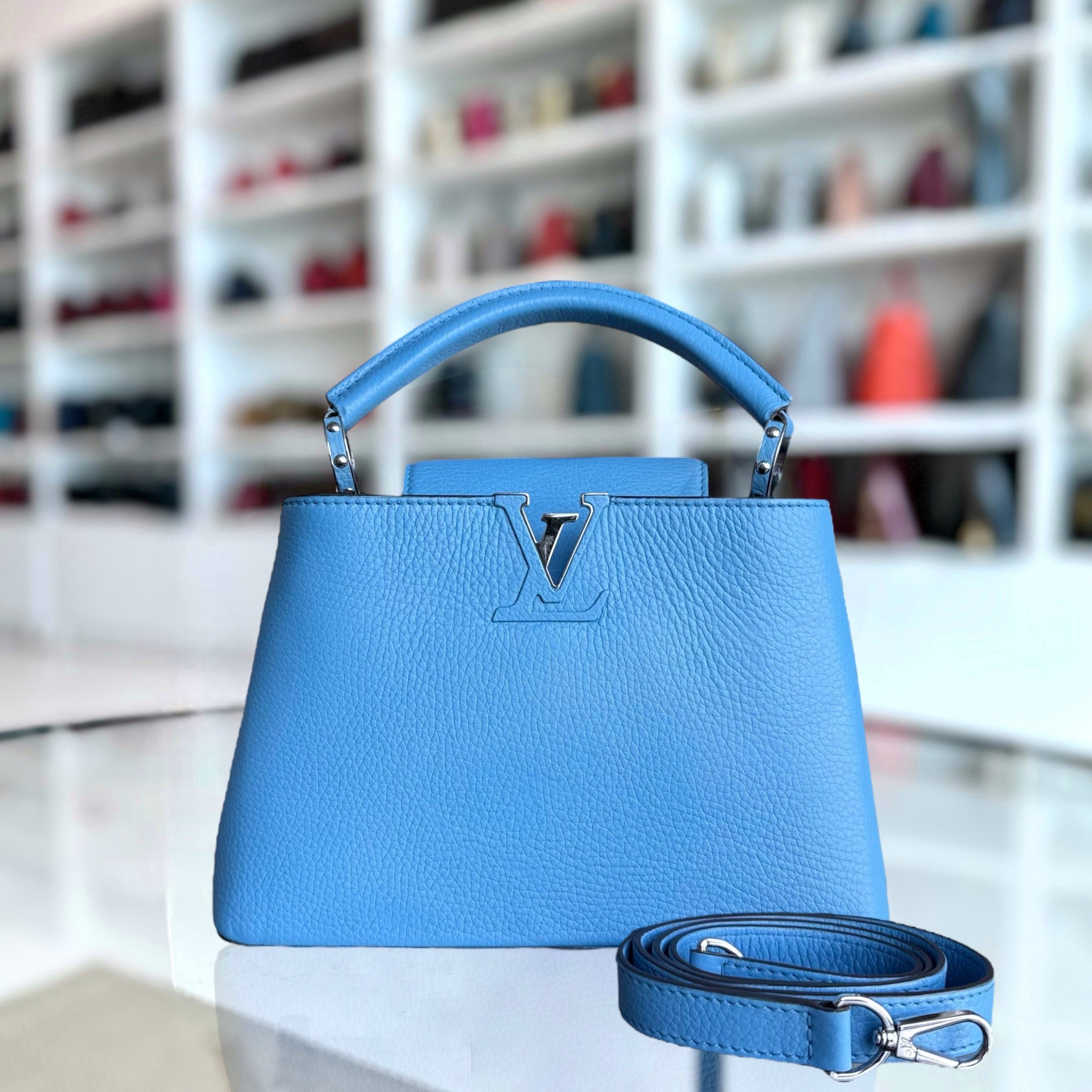 Louis Vuitton Capucines BB - Grained Calfskin Silver Hardware Blue Silver Hardware