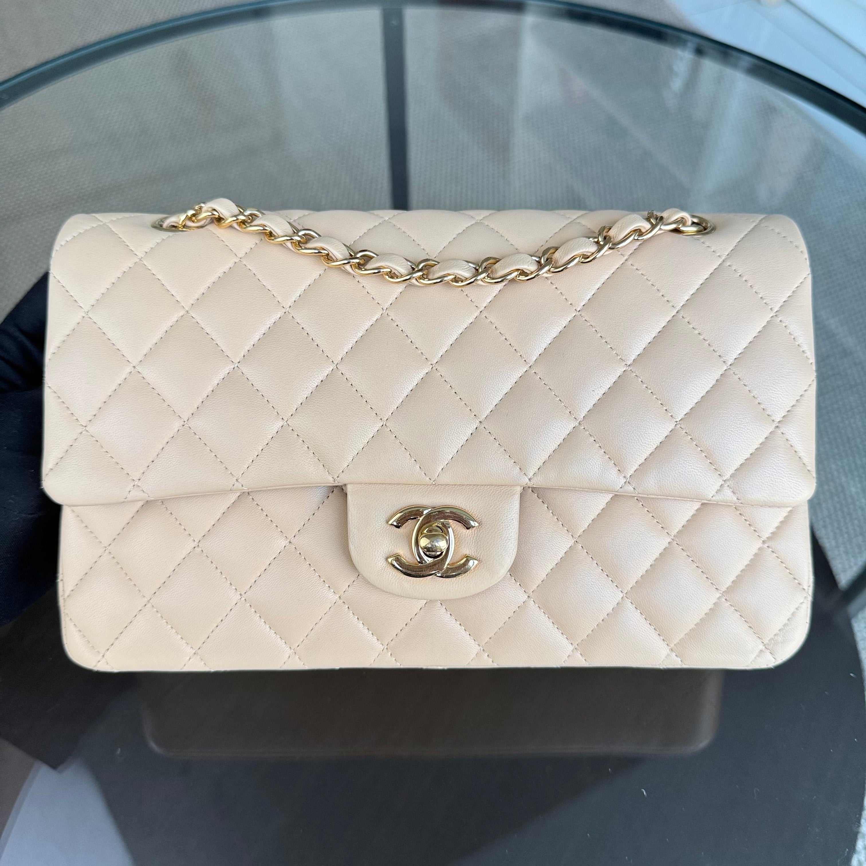 Chanel Classic Flap Medium - 25CM Quilted Lambskin Beige Gold Hardware Series 23