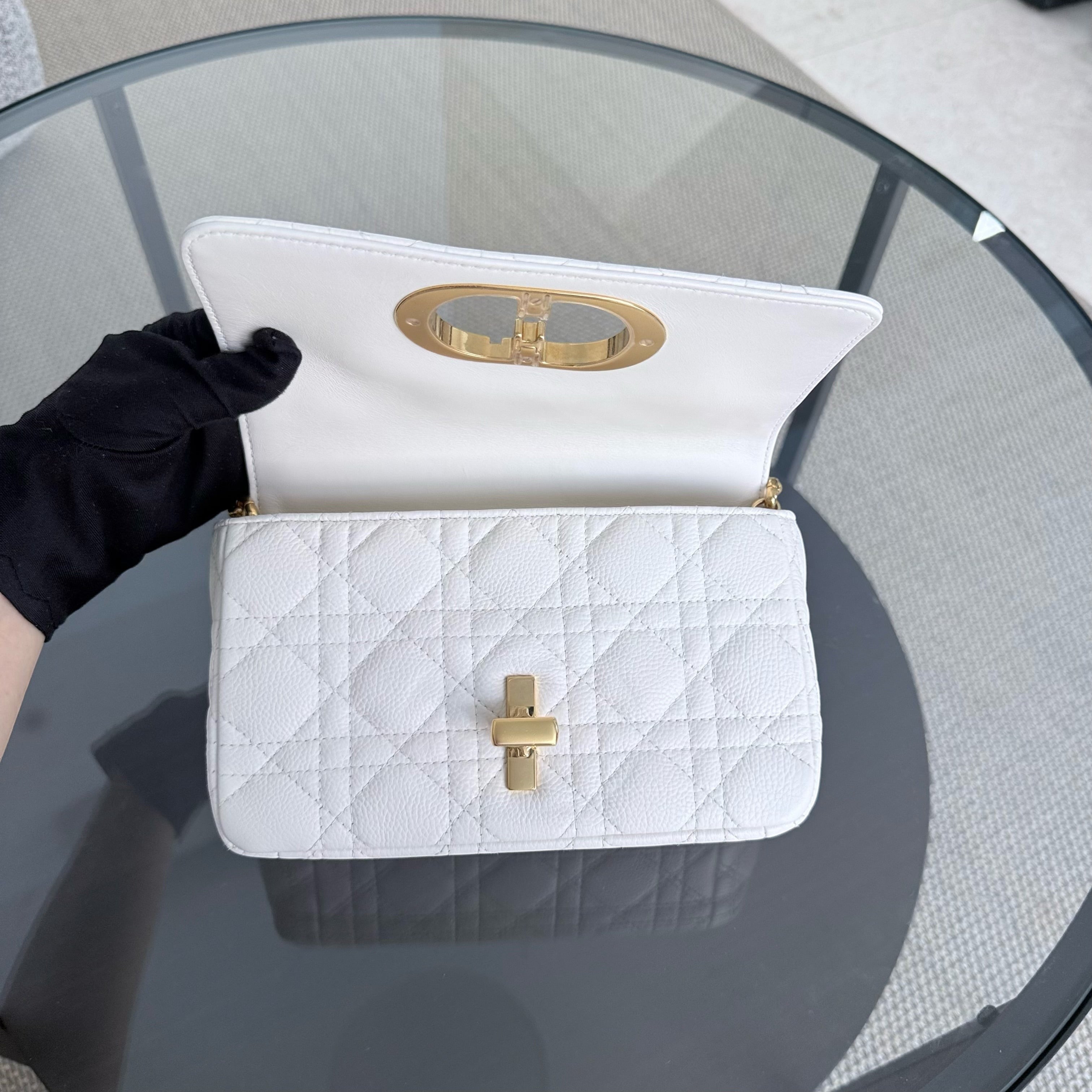 Dior Caro Small - Cannage Grained Calfskin White Gold Hardware