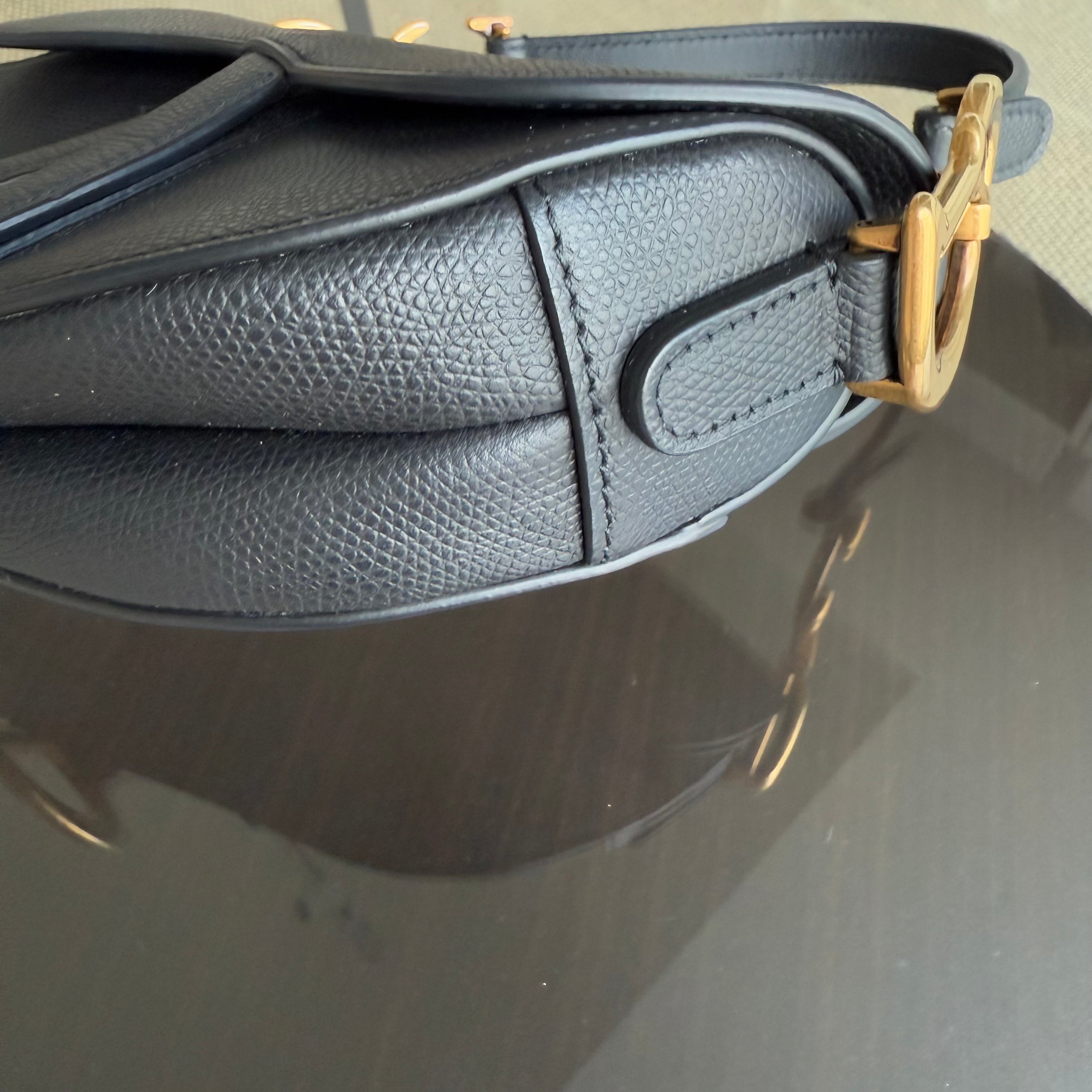 Dior Saddle Mini With Strap - 21CM Grained Calfskin Black Gold Hardware