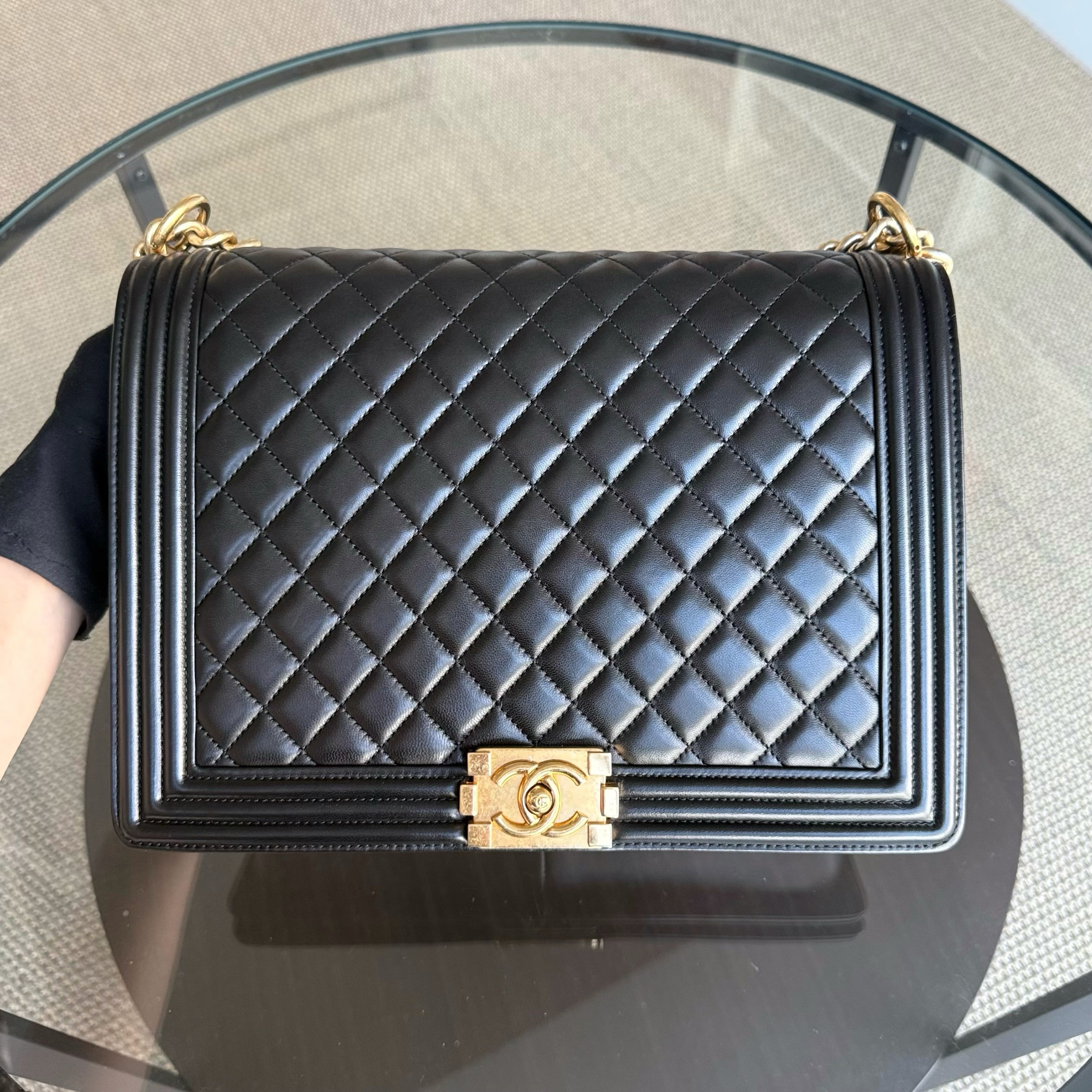 Chanel Boy Large - 30CM Quilted Lambskin Large Black Gold Hardware Series 21