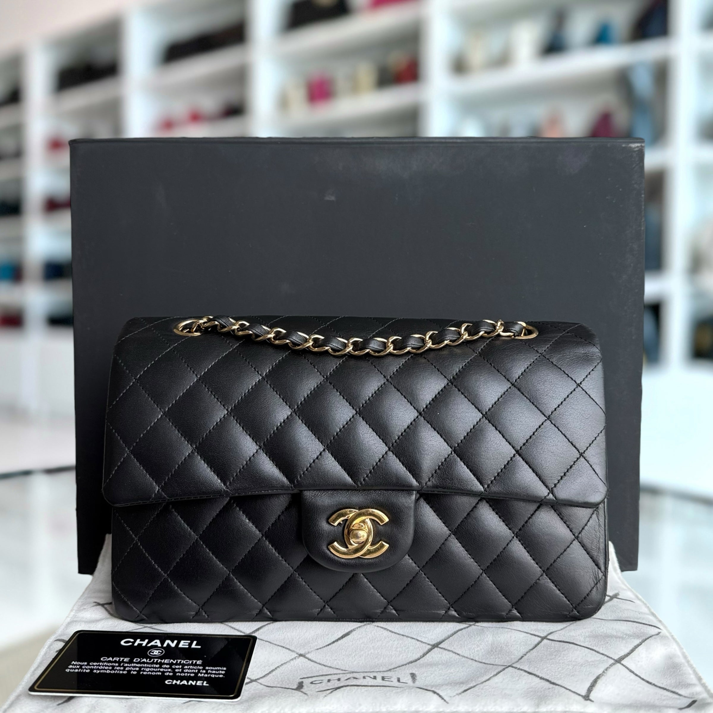 Chanel Classic Flap Medium - 25CM Quilted Lambskin Black Gold Hardware Series 14