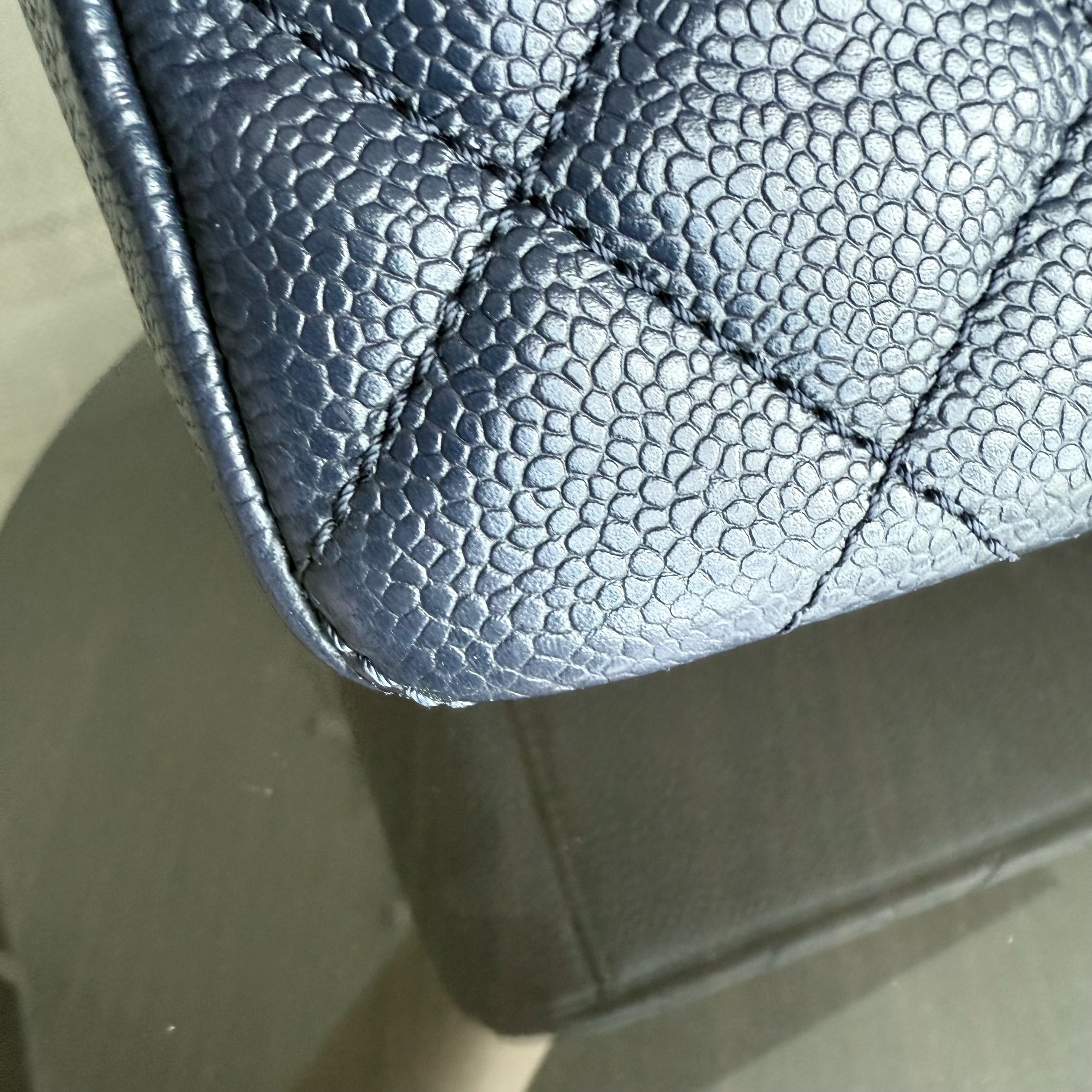 Chanel PST Petite Shopping Tote - Caviar 24CM Quilted Dark Blue Silver Hardware Series 18