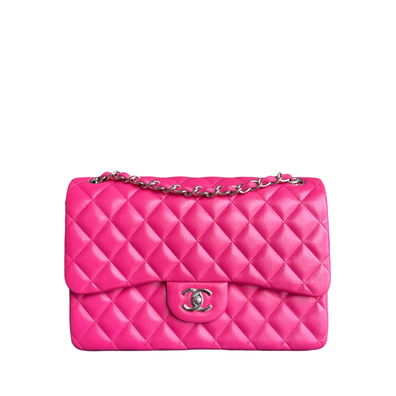 Chanel Classic Flap Jumbo - Double Flap 30CM Quilted Lambskin Pink Silver Hardware Series 19