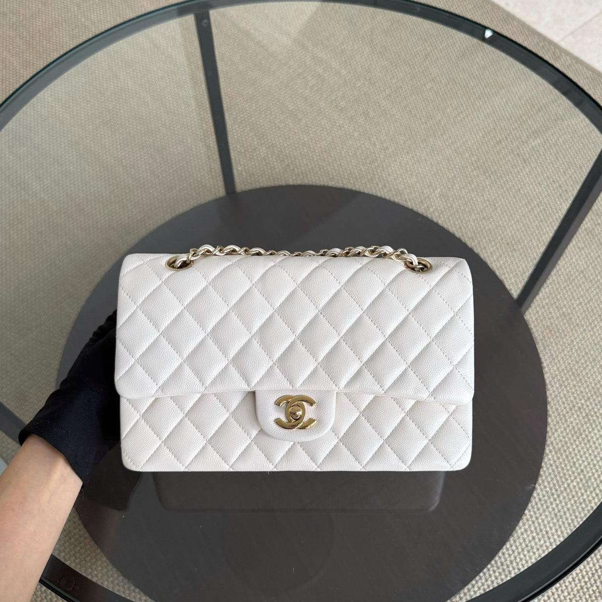 Chanel Classic Flap Medium - Caviar 25CM Quilted White Gold Hardware Series 31