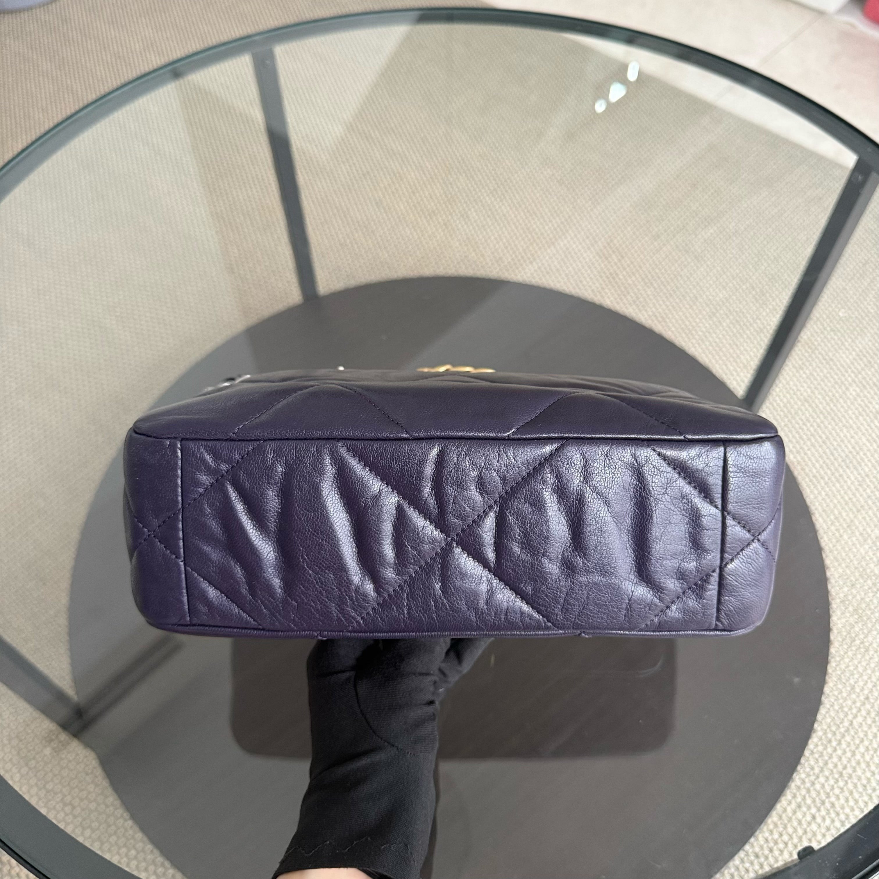 Chanel 19Bag C19 Small - Quilted Goatskin Dark Purple Gold Two-tone Hardware Series 30