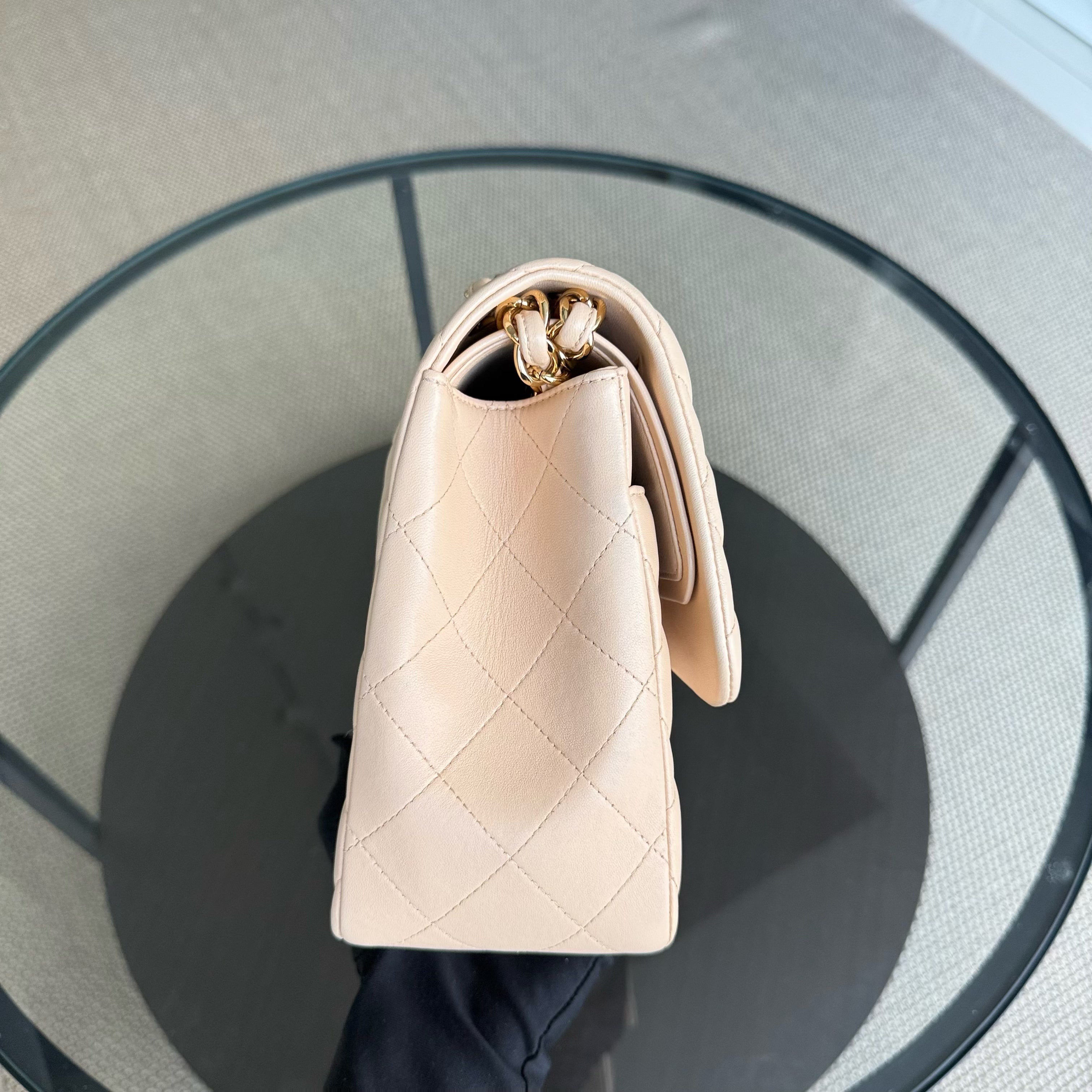 Chanel Classic Flap Jumbo - Double Flap 30CM Quilted Lambskin Beige Gold Hardware Series 19