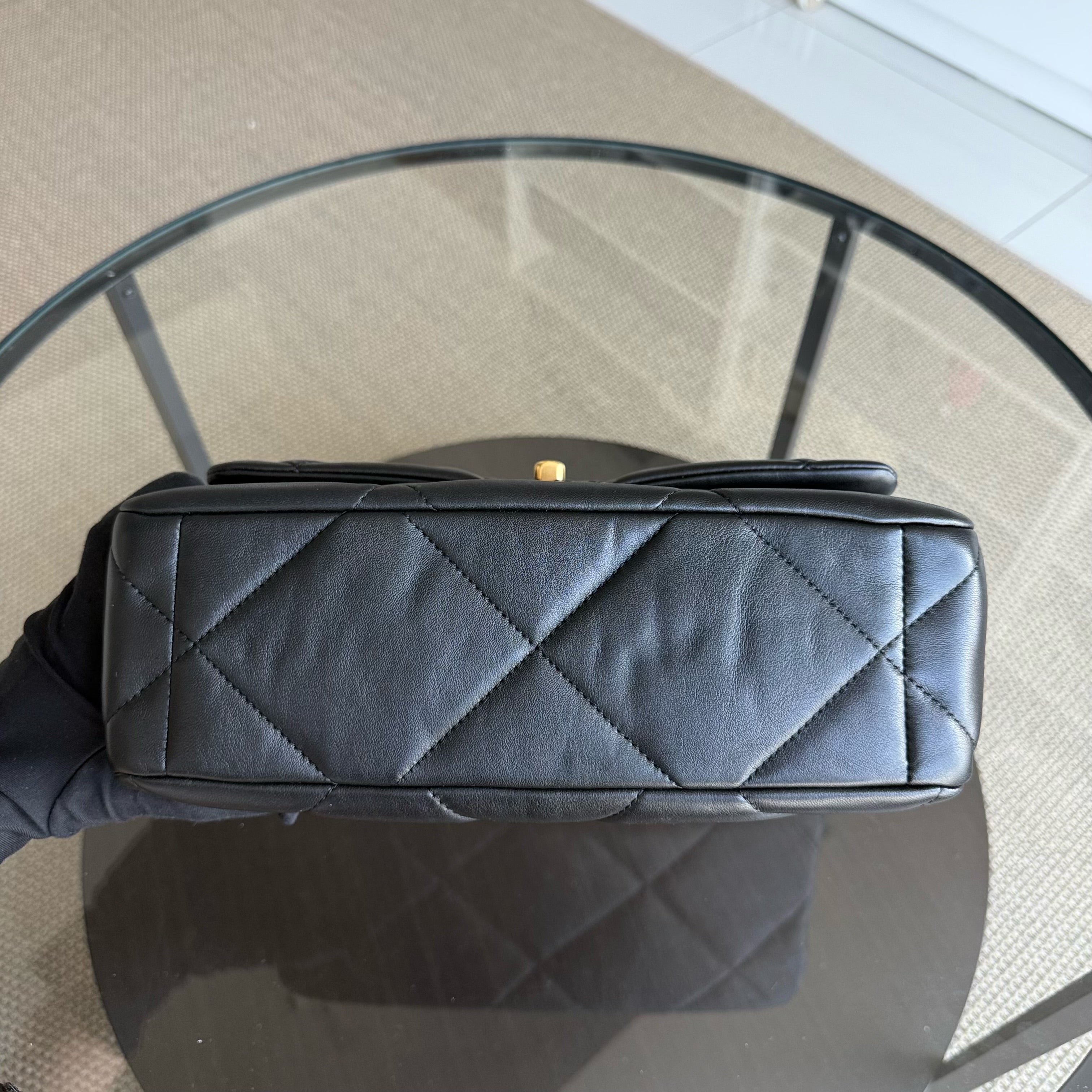 Chanel 19 Bag C19 Medium - Quilted Goatskin Black Two-Tone Gold Hardware Series 30