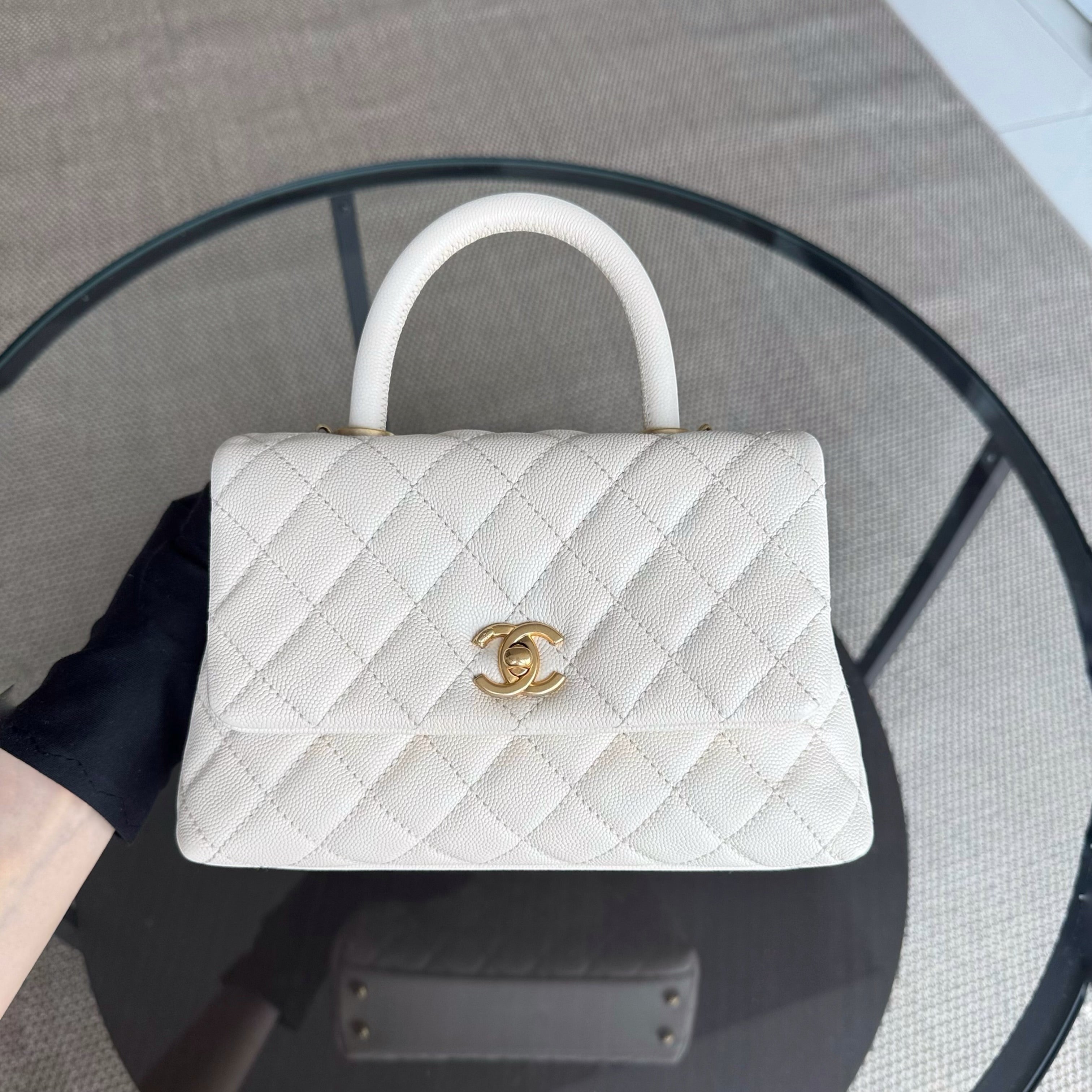 Chanel Coco Handle Small - Caviar Quilted White Gold Hardward 23
