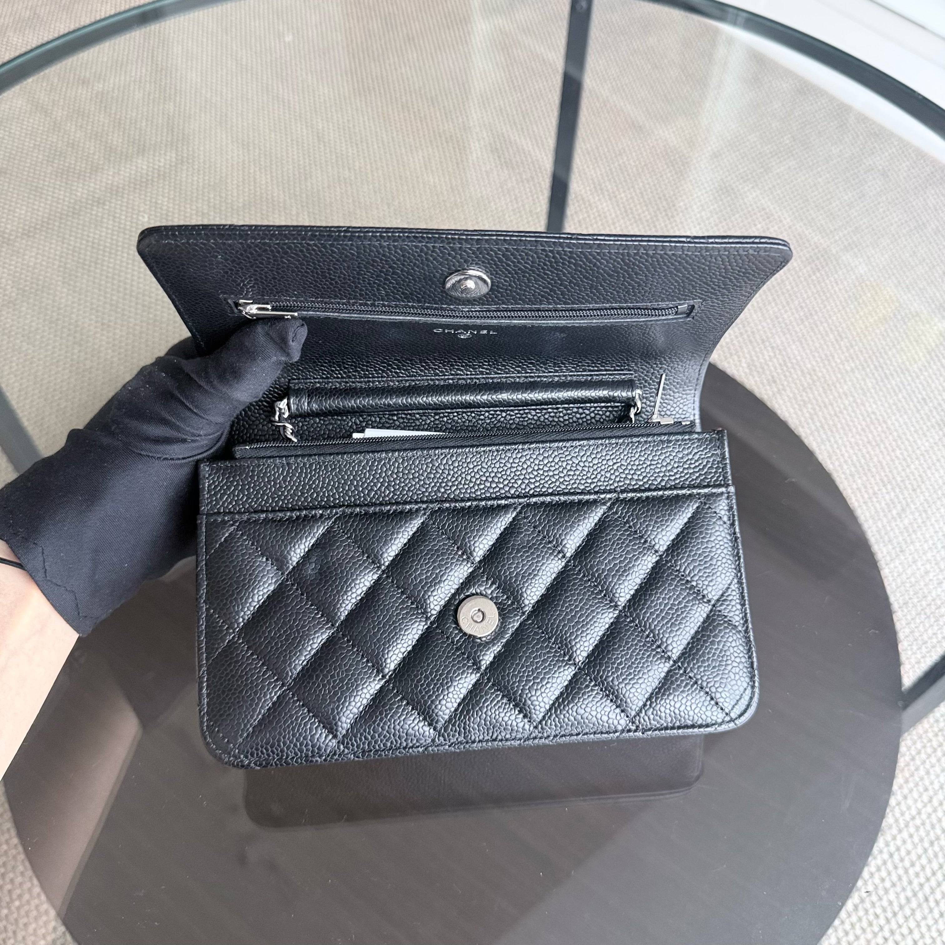 Chanel WOC - Bag Wallet On Chain Quilted Caviar Black Silver Hardware Microchip