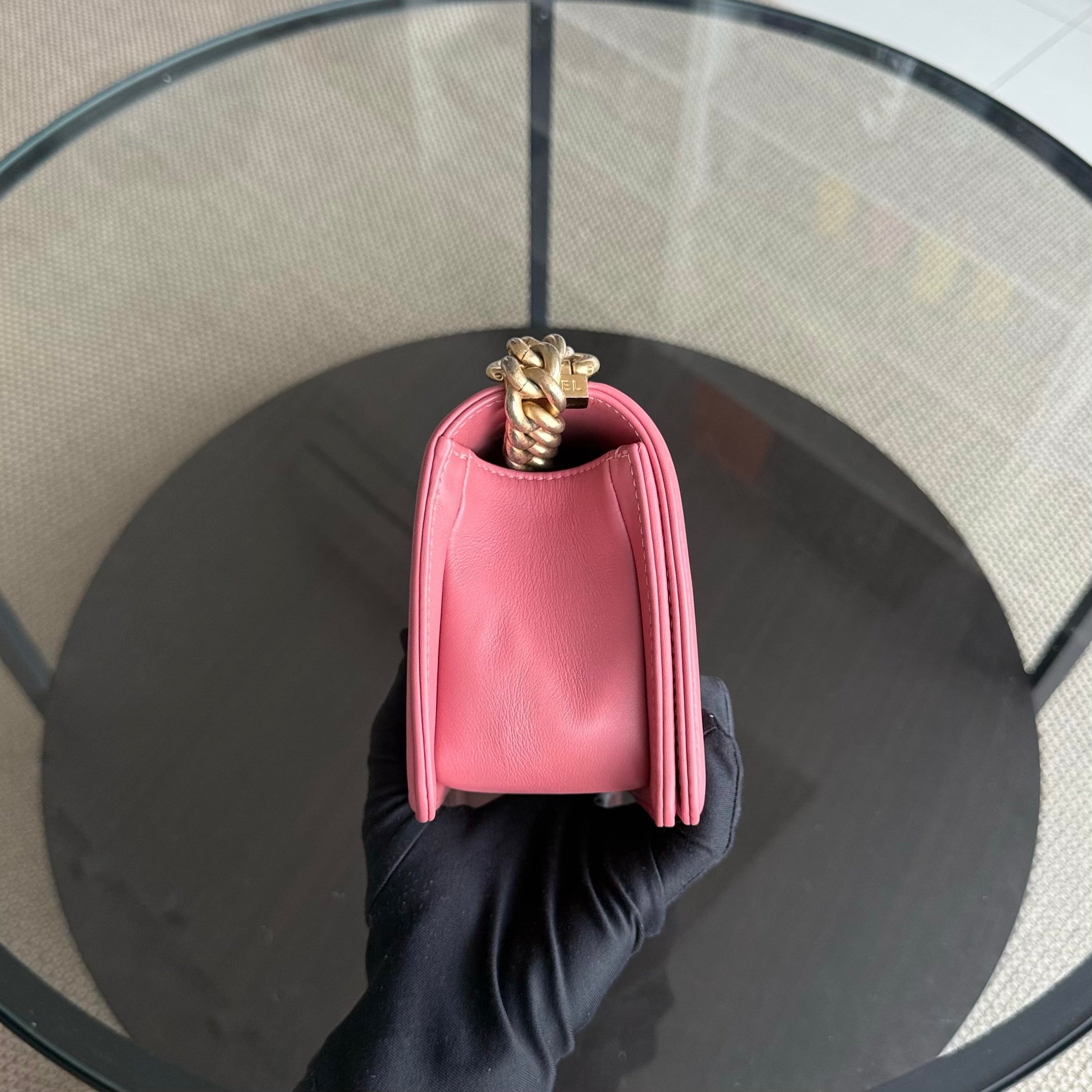 Chanel Boy Small - 20CM Quilted Calfskin Pink Gold Hardware Series 28