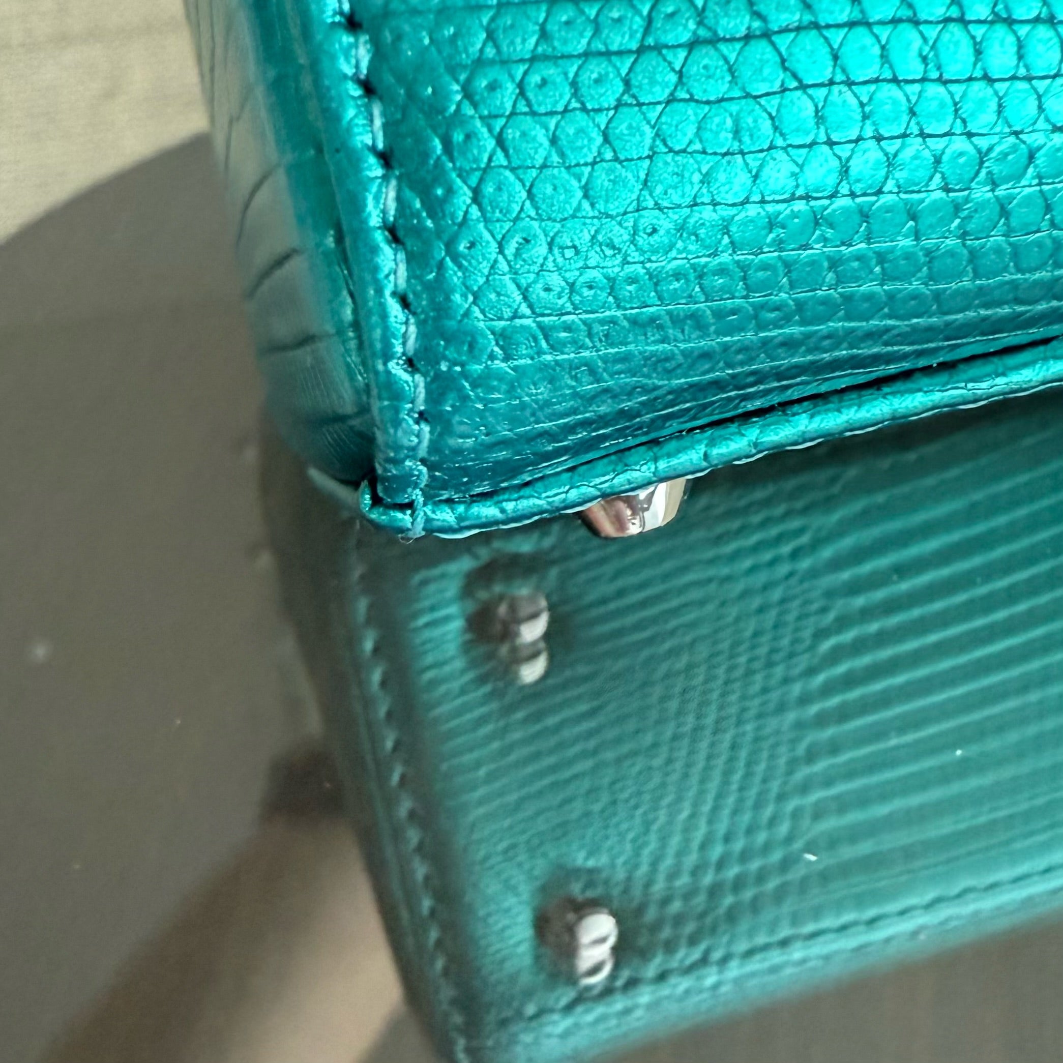 Dior Lady Mini - Exotic Lizard Green color Silver Hardware