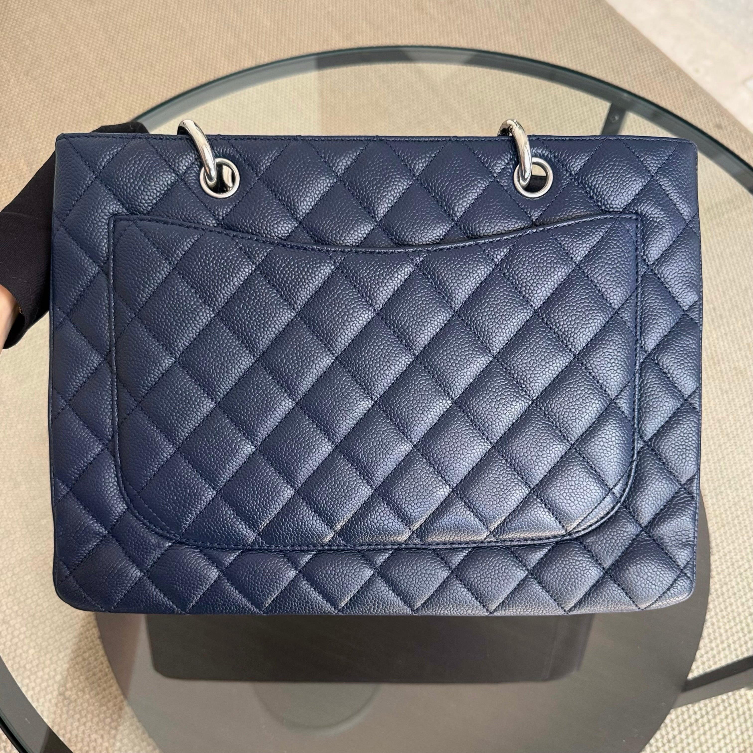 Chanel GST Grand Shopping Tote - Dark Blue Caviar Quilted Silver Hardware Series 13