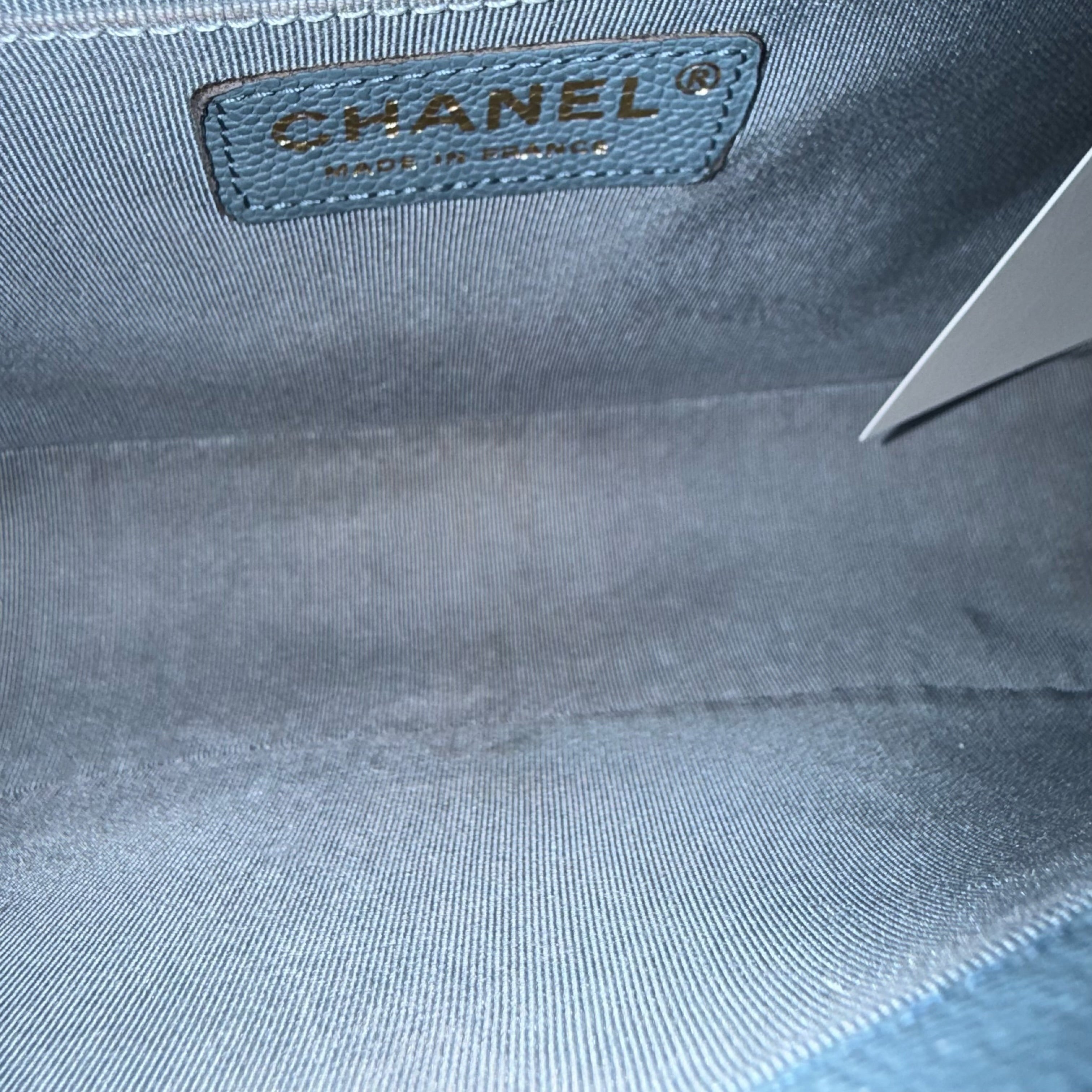 Chanel Boy Medium - Caviar 25CM Quilted Blue Gold Hardware 25