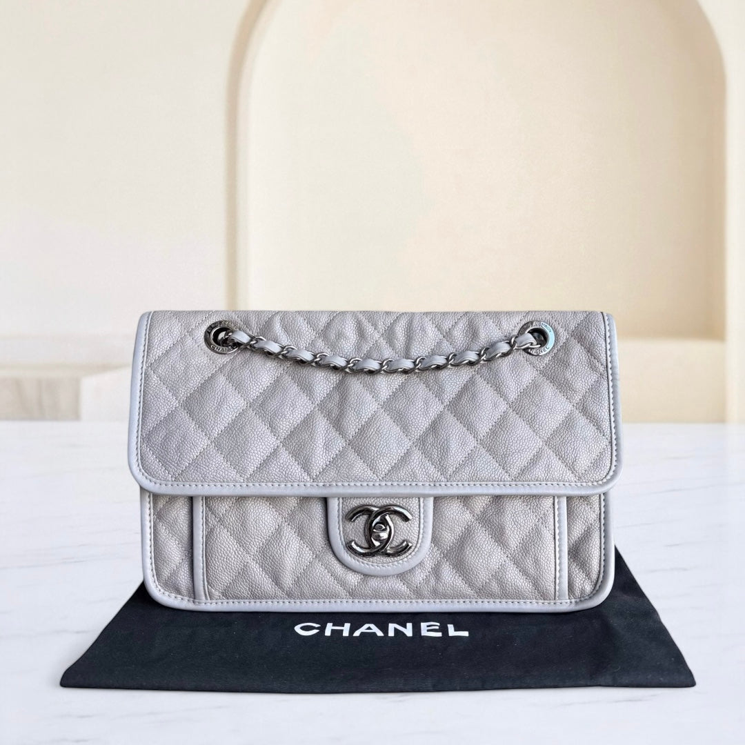 French Riviera - Caviar Quilted Grained Calfskin Grey Gray Silver Hardware Series 19