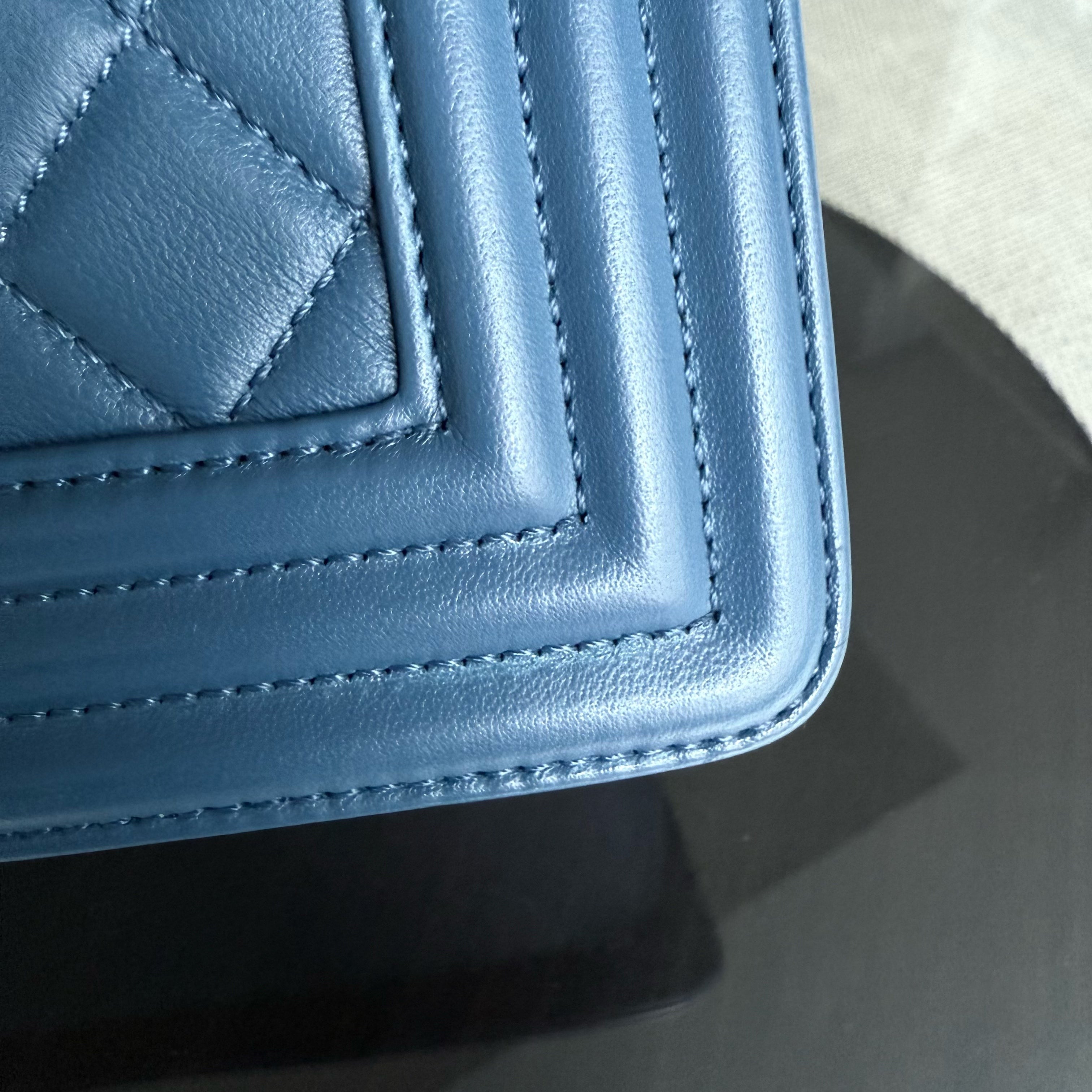 Chanel Boy Medium - 25CM Quilted Lambskin Blue Gold Hardware Limited Edition Gold Hardware Series 23