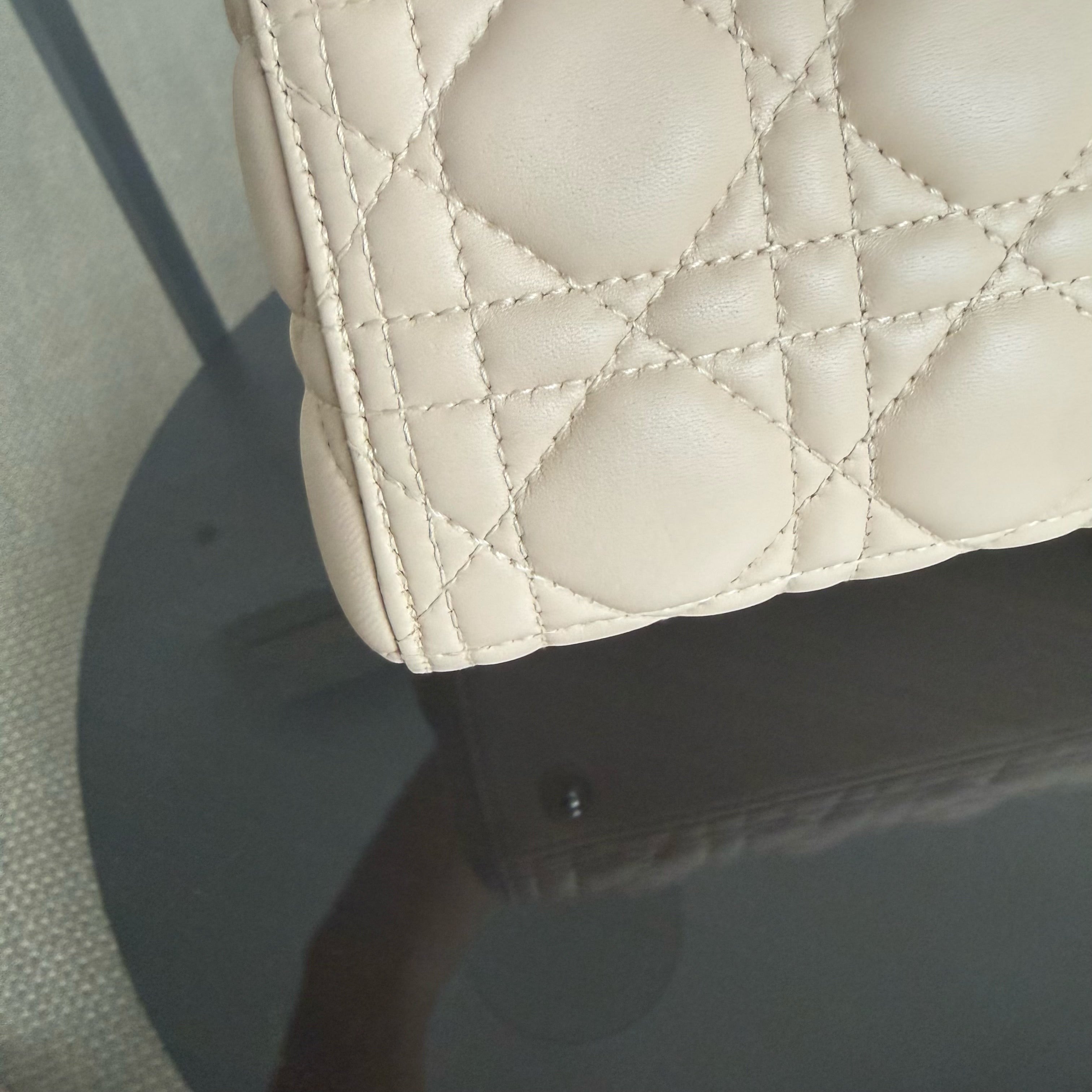 Dior Lady Large - Cannage Lambskin Beige Silver Hardware