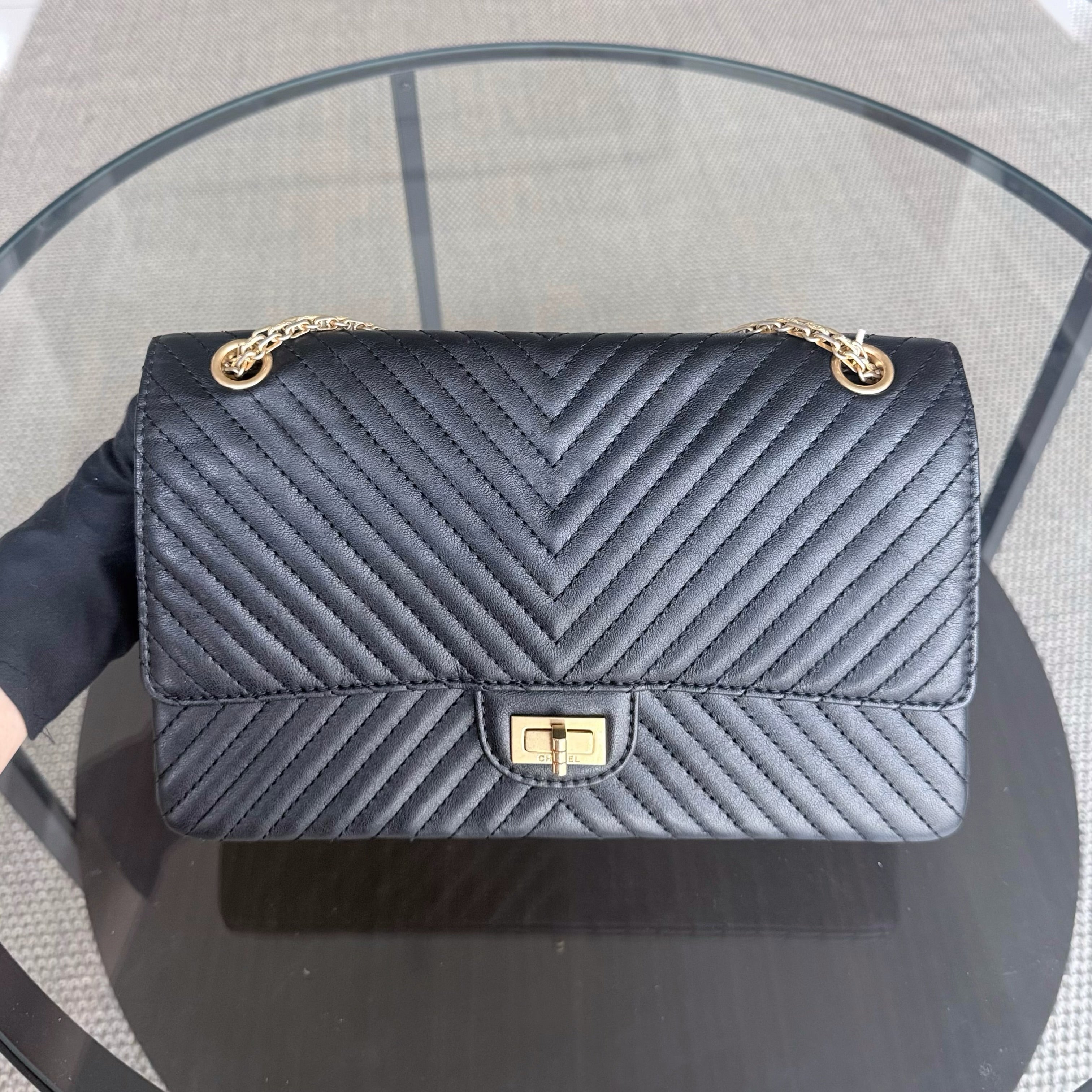 Chanel 2.55 Reissue 226 - 28CM Chevron Aged Calfskin Black Gold Hardware Series 23