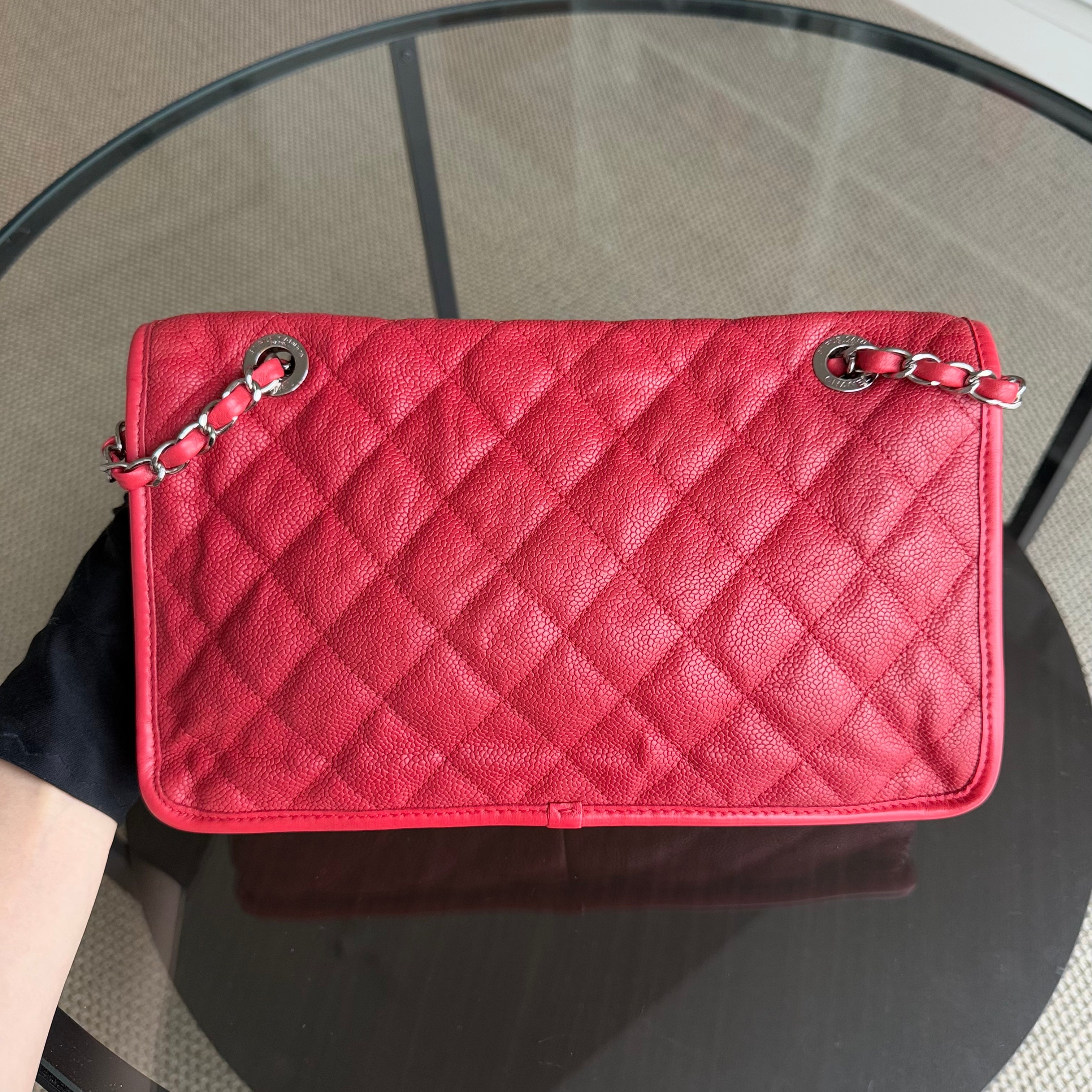 Chanel French Riviera - Caviar 29CM Quilted Seasonal Flap Red Silver Hardware Series 15