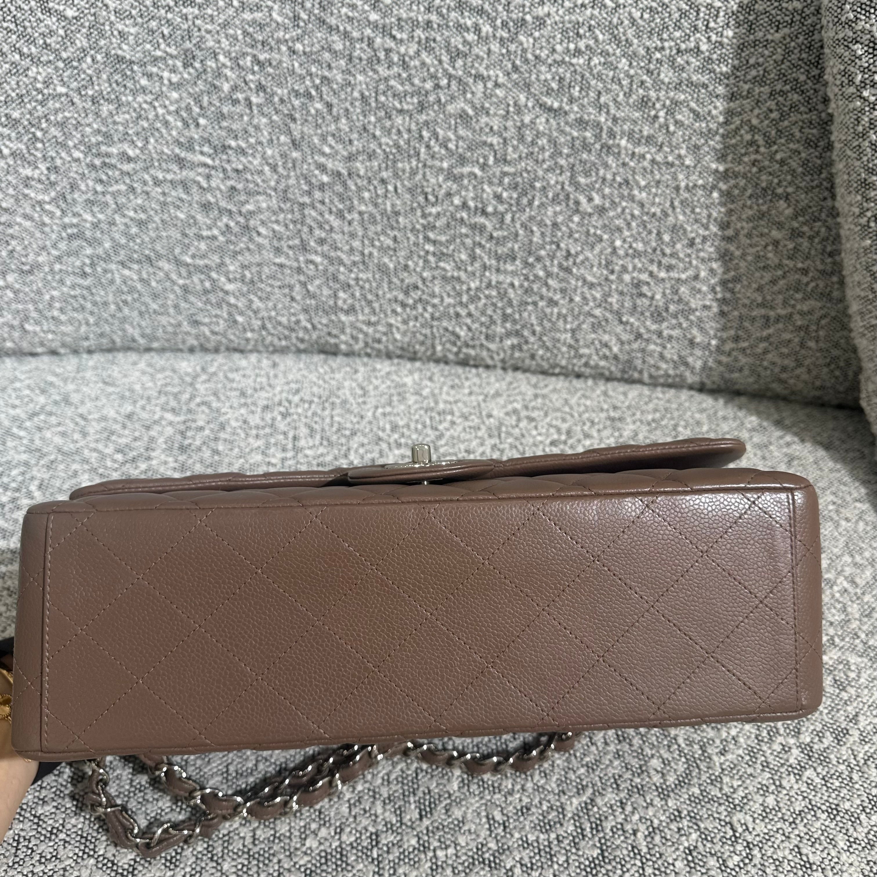 Chanel Classic Flap Maxi - Caviar 33CM Single Flap Quilted Brown Silver Harware