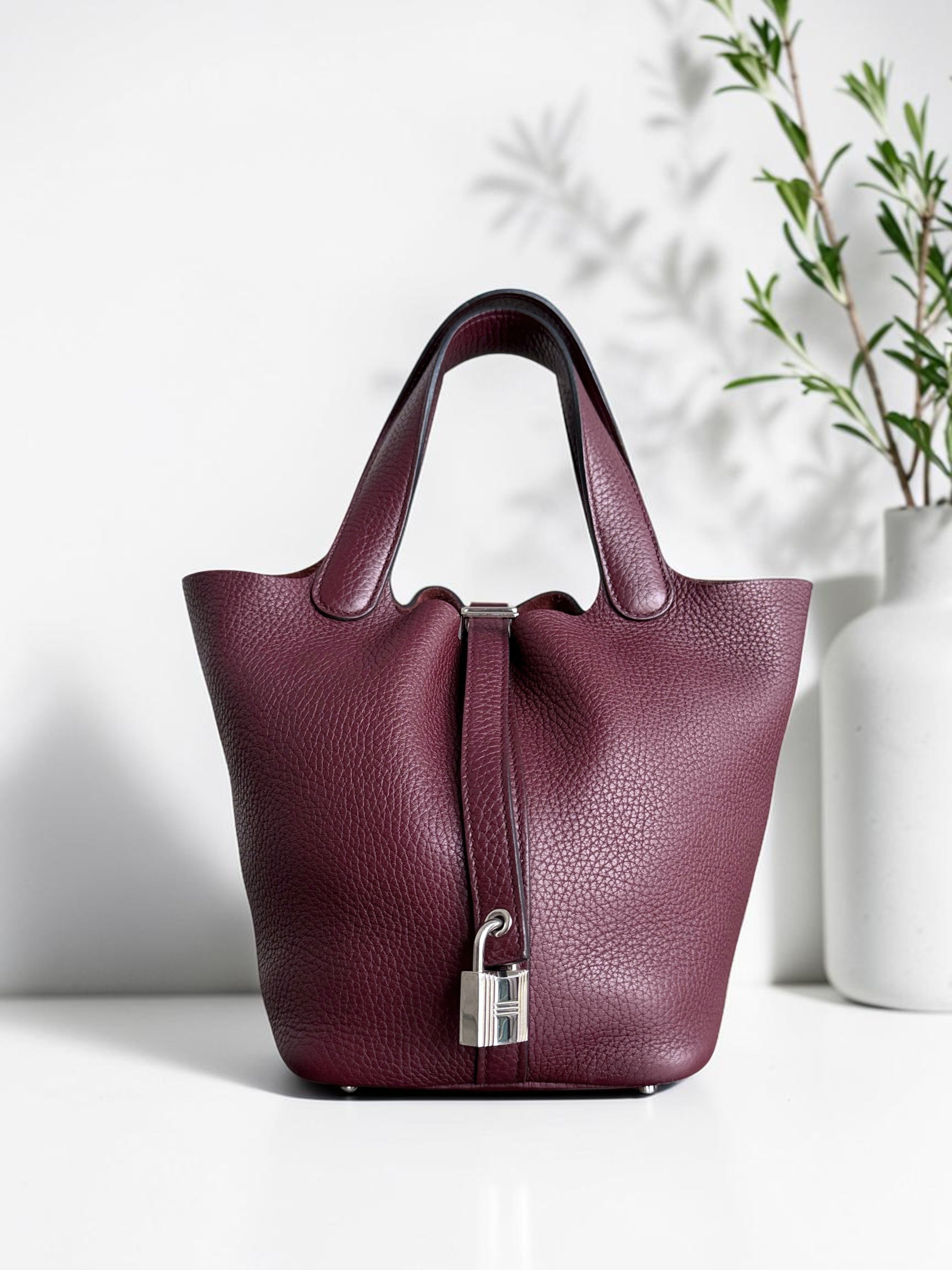 Hermes Picotin 18 - TC Clemence Leather Burgundy Silver Hardware