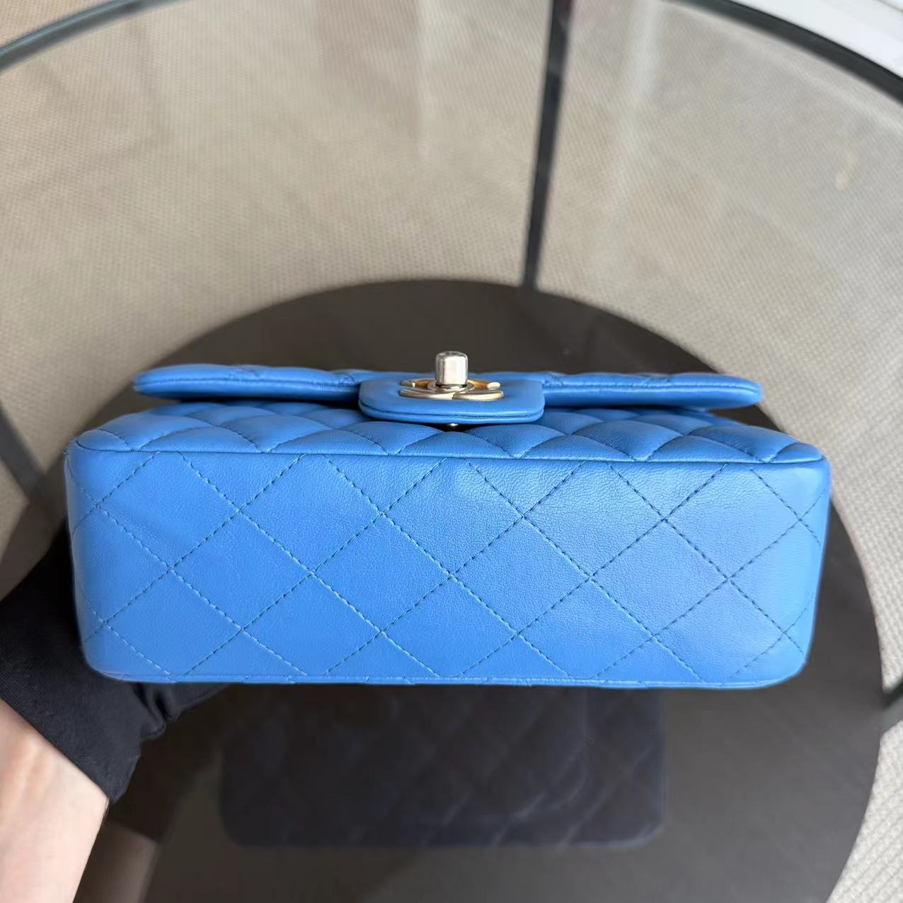 Classic Flap Mini Rectangle 20 CM Quilted Lambskin Blue Golden Hardware Series 27