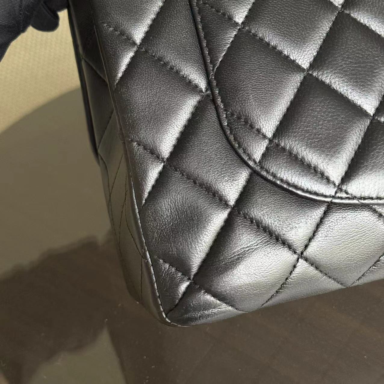 Chanel Classic Flap Jumbo - Single Flap Quilted Lambskin 30CM Black Silver Hardware Series 13