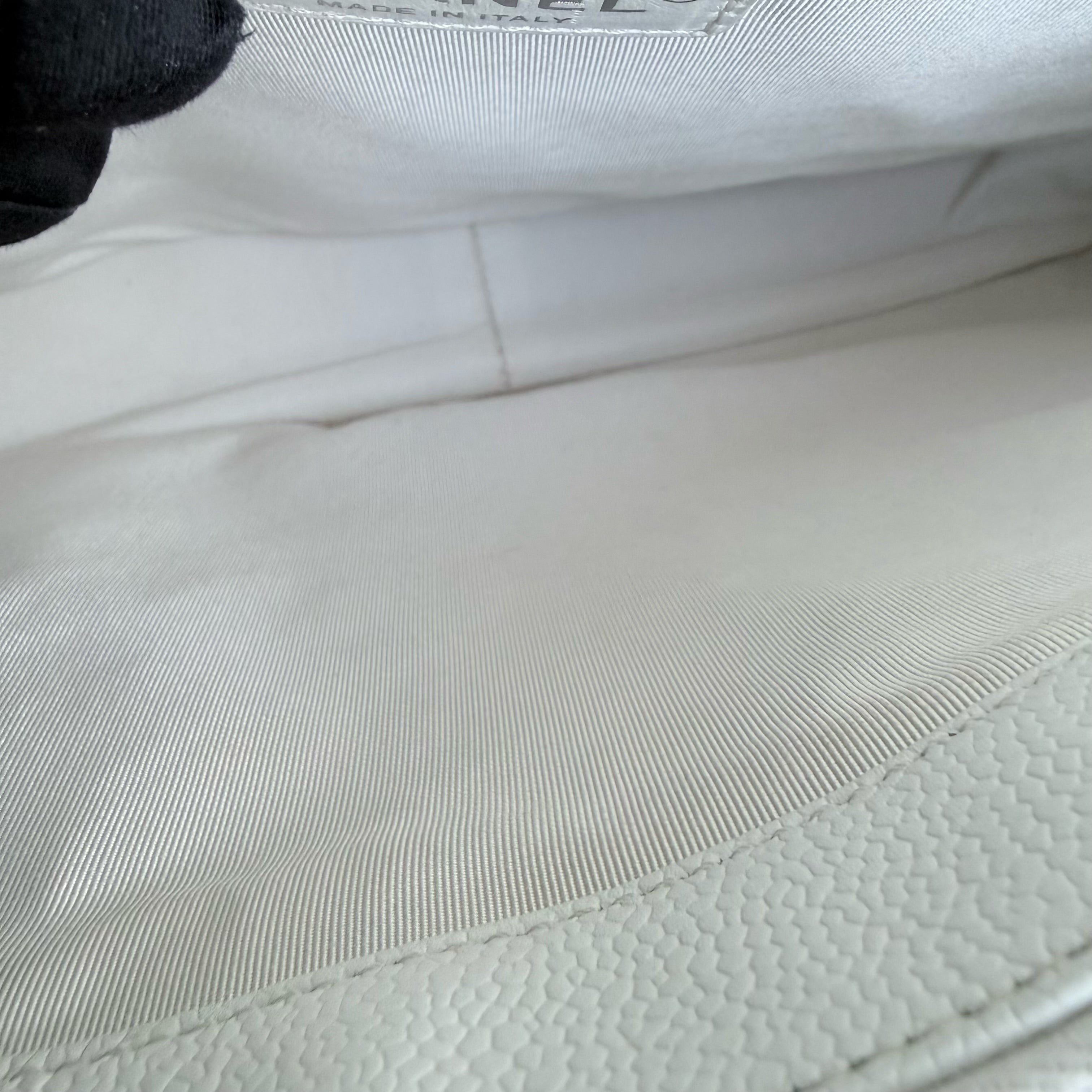 Chanel GST Grand Shopping Tote - Caviar Quilted White Silver Hardware