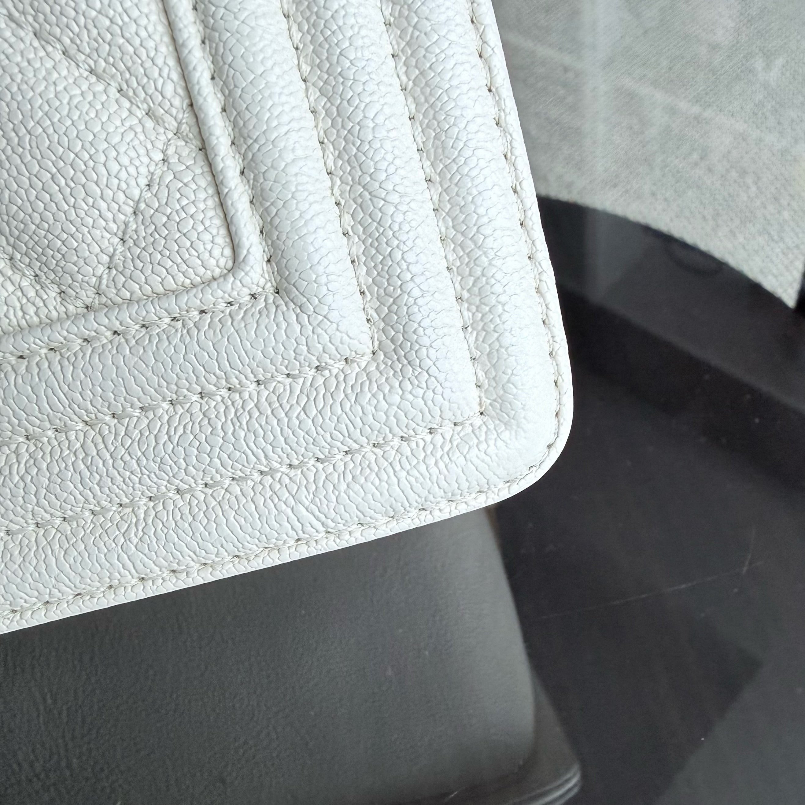 Chanel Boy Medium - Caviar 25CM Cream White Aged Gold Hardware Series 26