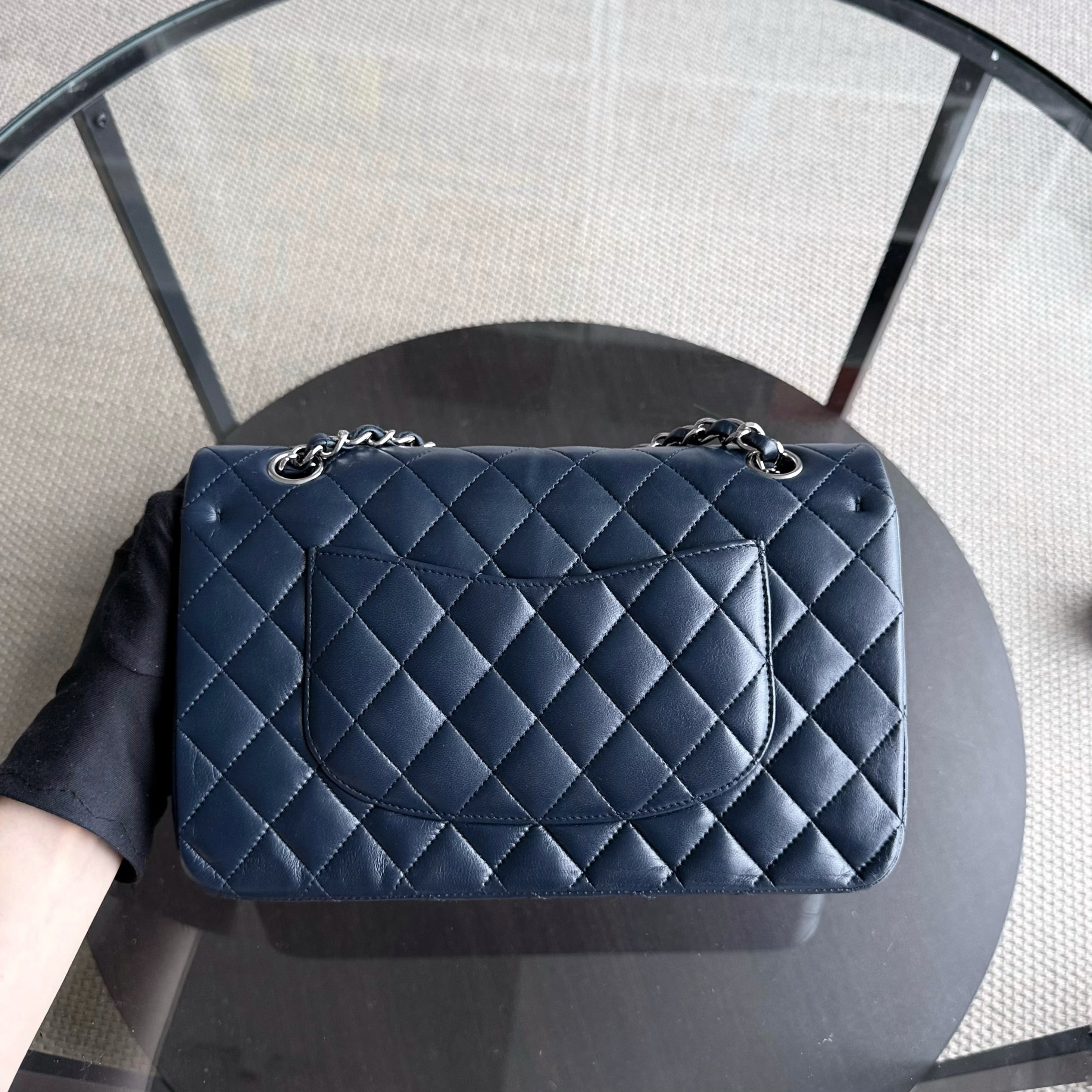 Chanel Classic Flap Medium - 25CM Quilted Lambskin Dark Blue Silver Hardware Series 13