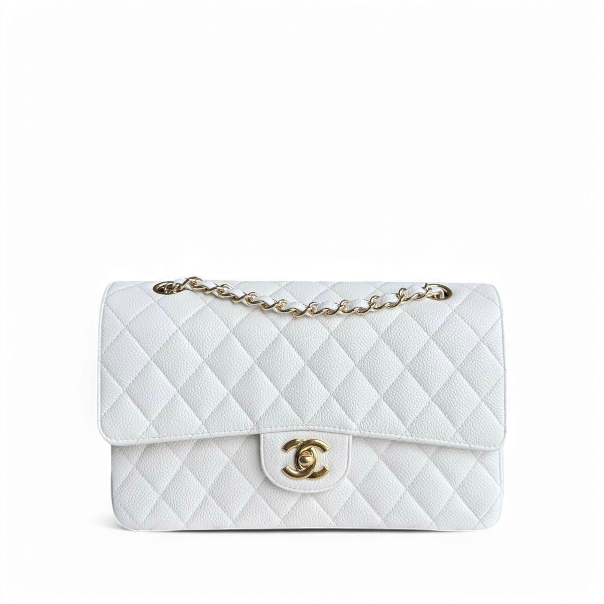 Chanel Classic Flap Medium - Caviar 25CM Quilted Snow White Gold Hardware Series 14