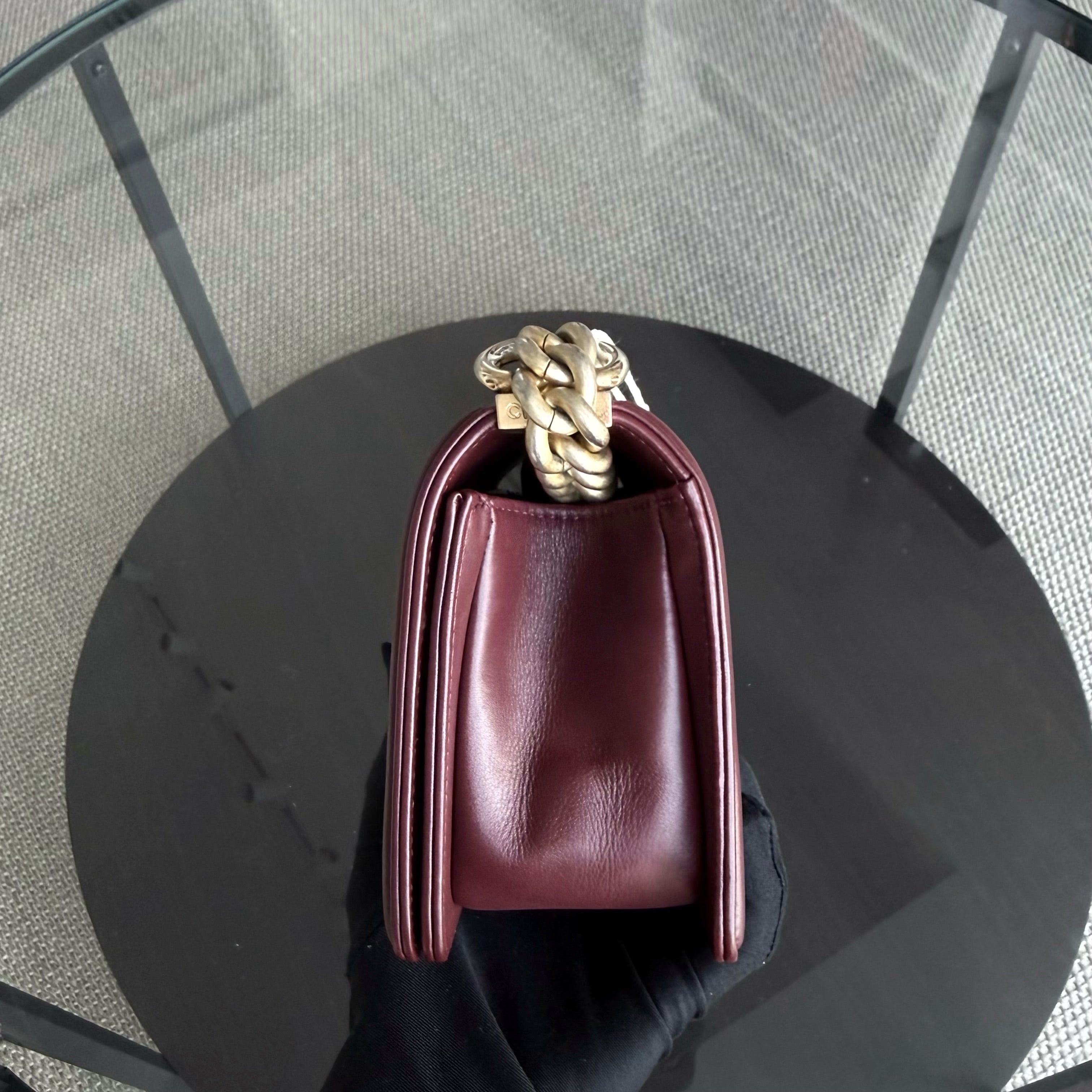 Boy Small 20CM Chevron Tri-skin Calfskin Burgundy GHW No 22