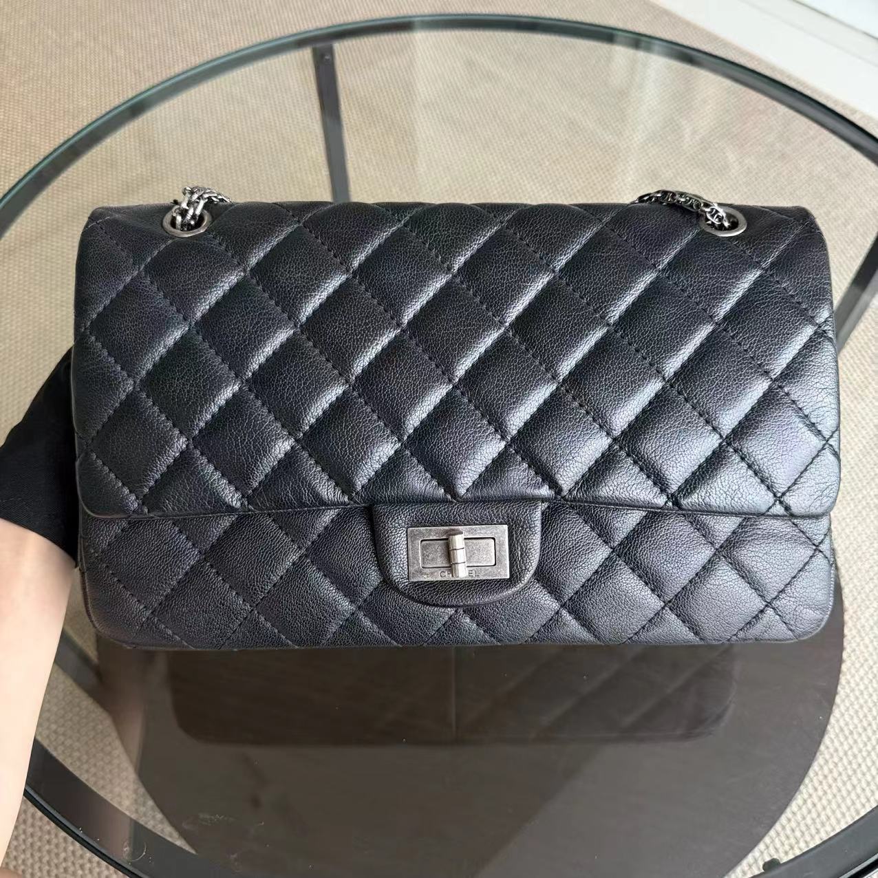 *Rare Caviar* Chanel 2.55 Reissue 227 - Caviar Large Quilted Ruthenium Silver Hardware Series 13