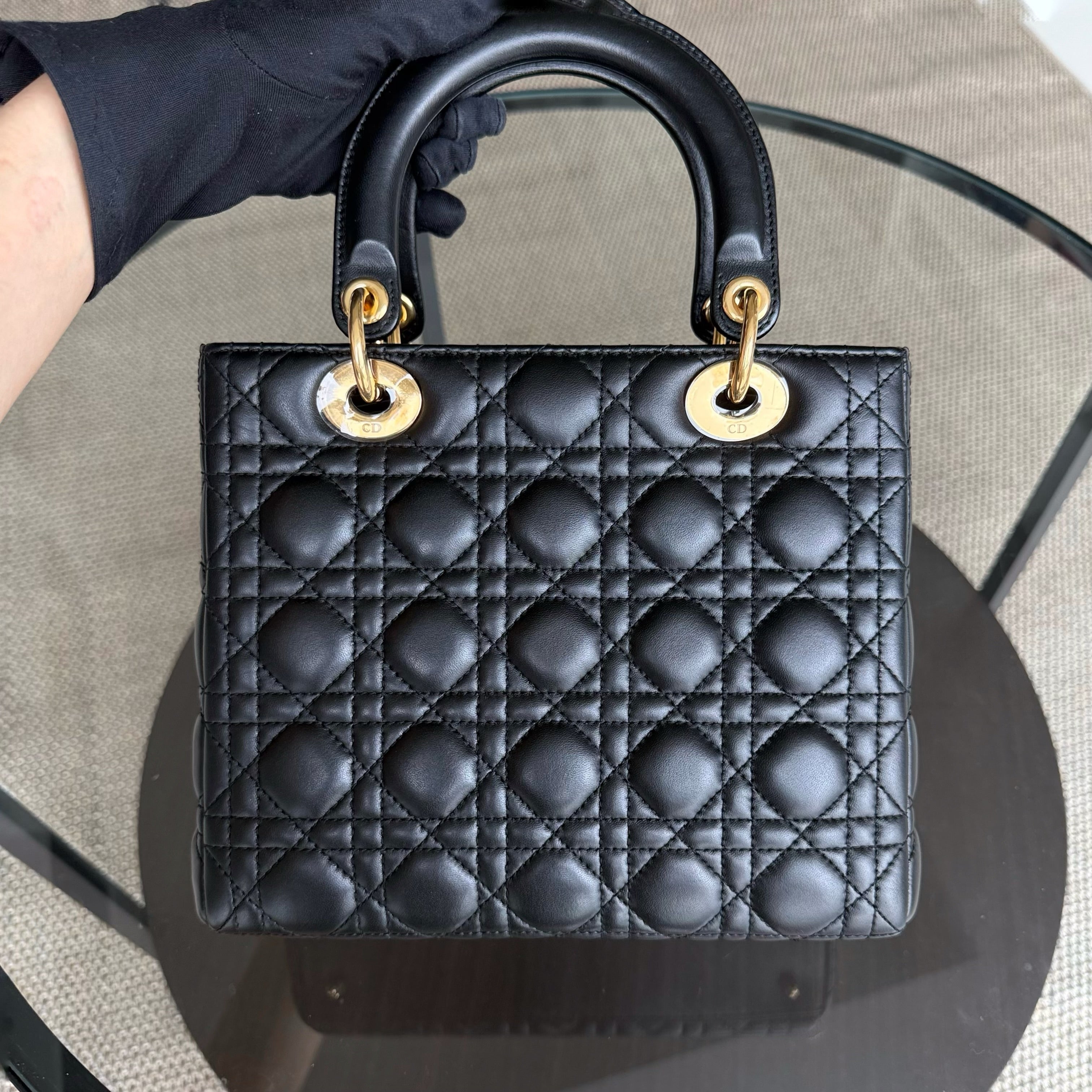 Dior Lady Medium - Canange Lambskin Black Gold Hardware